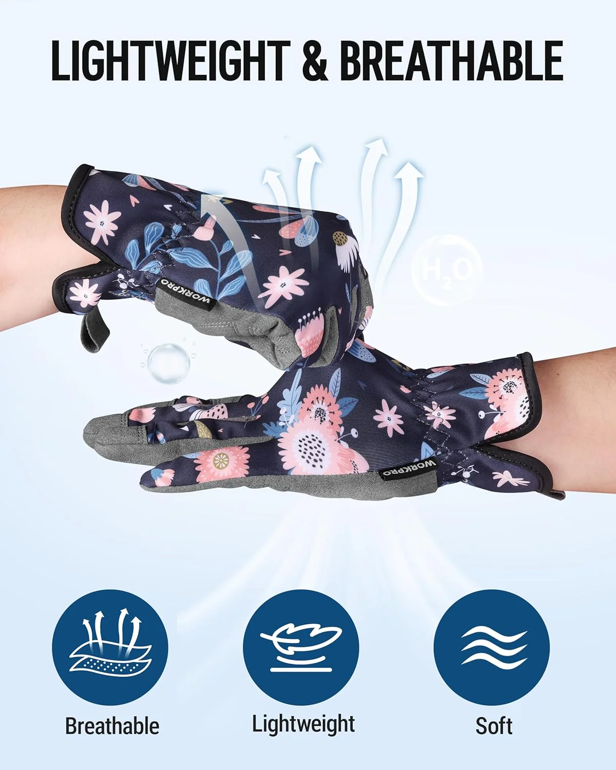WORKPRO Floral Garden Gloves for Women, Gardening Gloves for Women/Ladies | Printed Breathable Working Gloves with Touchscreen Design & No-Slip Palm Grip for Weeding, Planting, Raking and Pruning - Image 3