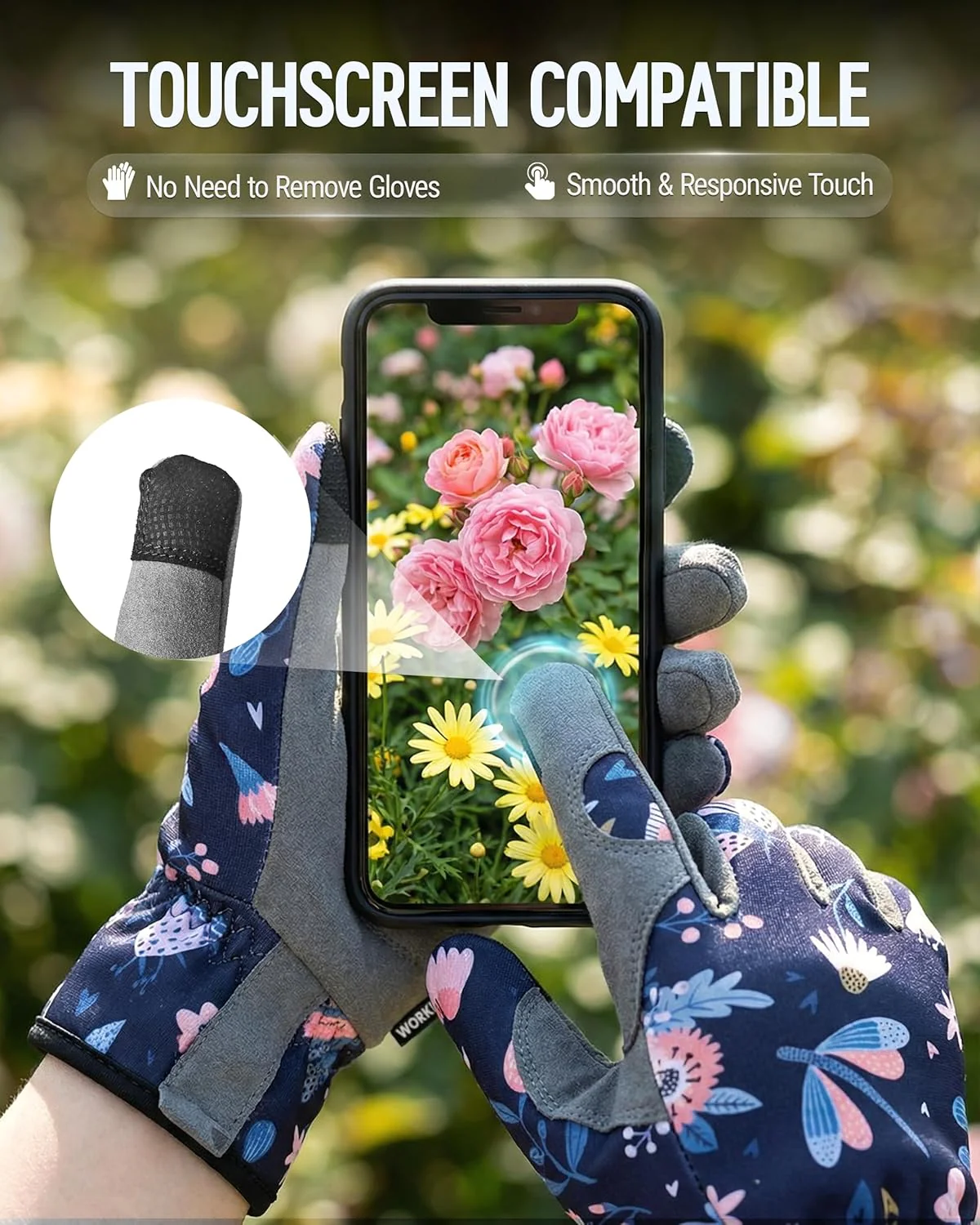 WORKPRO Floral Garden Gloves for Women, Gardening Gloves for Women/Ladies | Printed Breathable Working Gloves with Touchscreen Design & No-Slip Palm Grip for Weeding, Planting, Raking and Pruning - Image 5