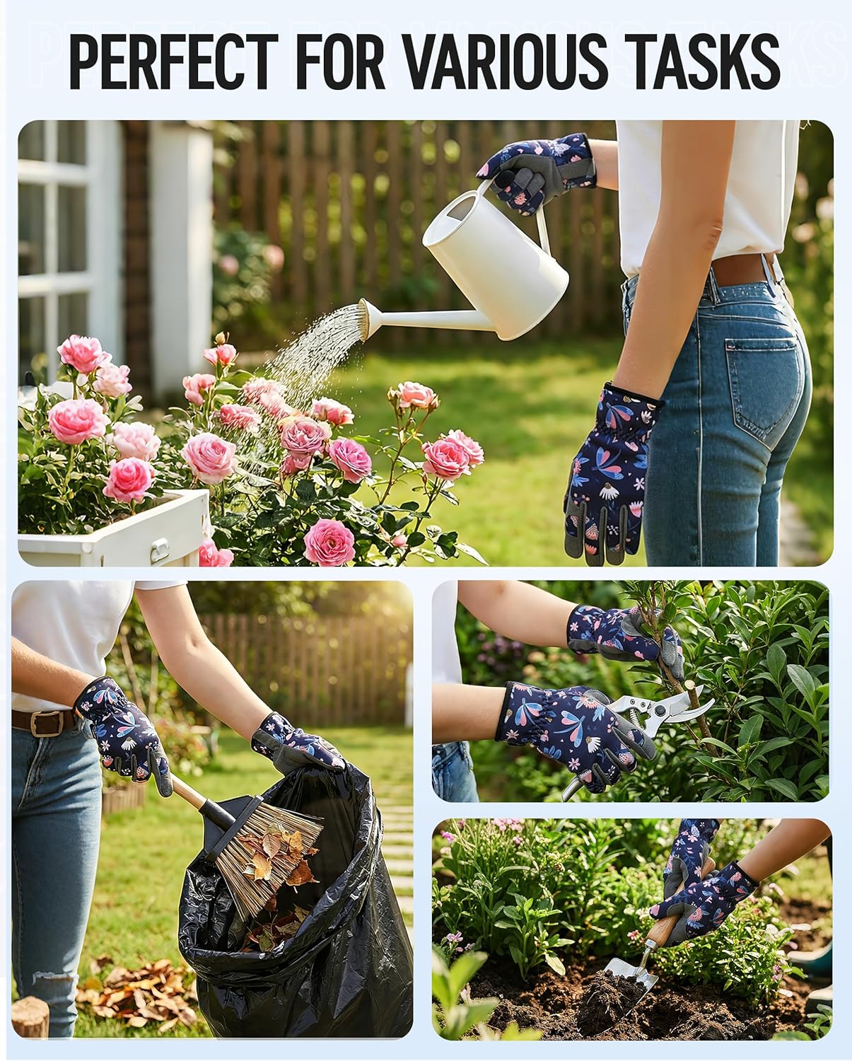 WORKPRO Floral Garden Gloves for Women, Gardening Gloves for Women/Ladies | Printed Breathable Working Gloves with Touchscreen Design & No-Slip Palm Grip for Weeding, Planting, Raking and Pruning - Image 8