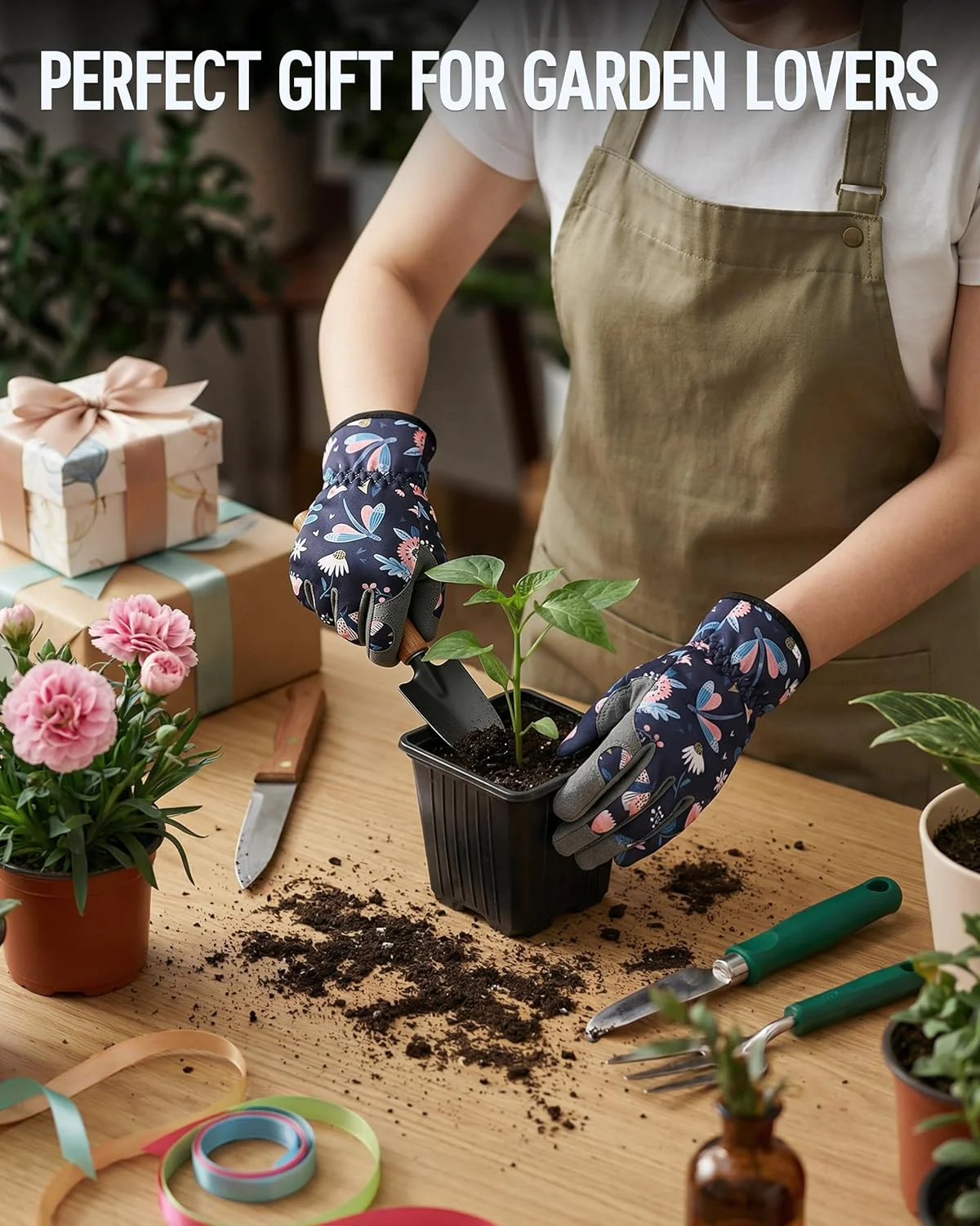 WORKPRO Floral Garden Gloves for Women, Gardening Gloves for Women/Ladies | Printed Breathable Working Gloves with Touchscreen Design & No-Slip Palm Grip for Weeding, Planting, Raking and Pruning - Image 9