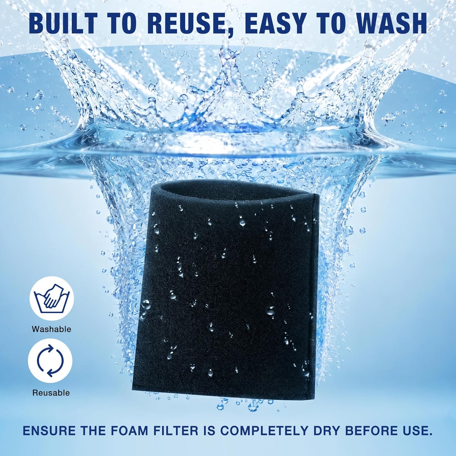 WORKPRO Foam Wet Filters (For W125442AE 1.5 Gallon Vacuum Cleaner) - 3 Pack - Image 3