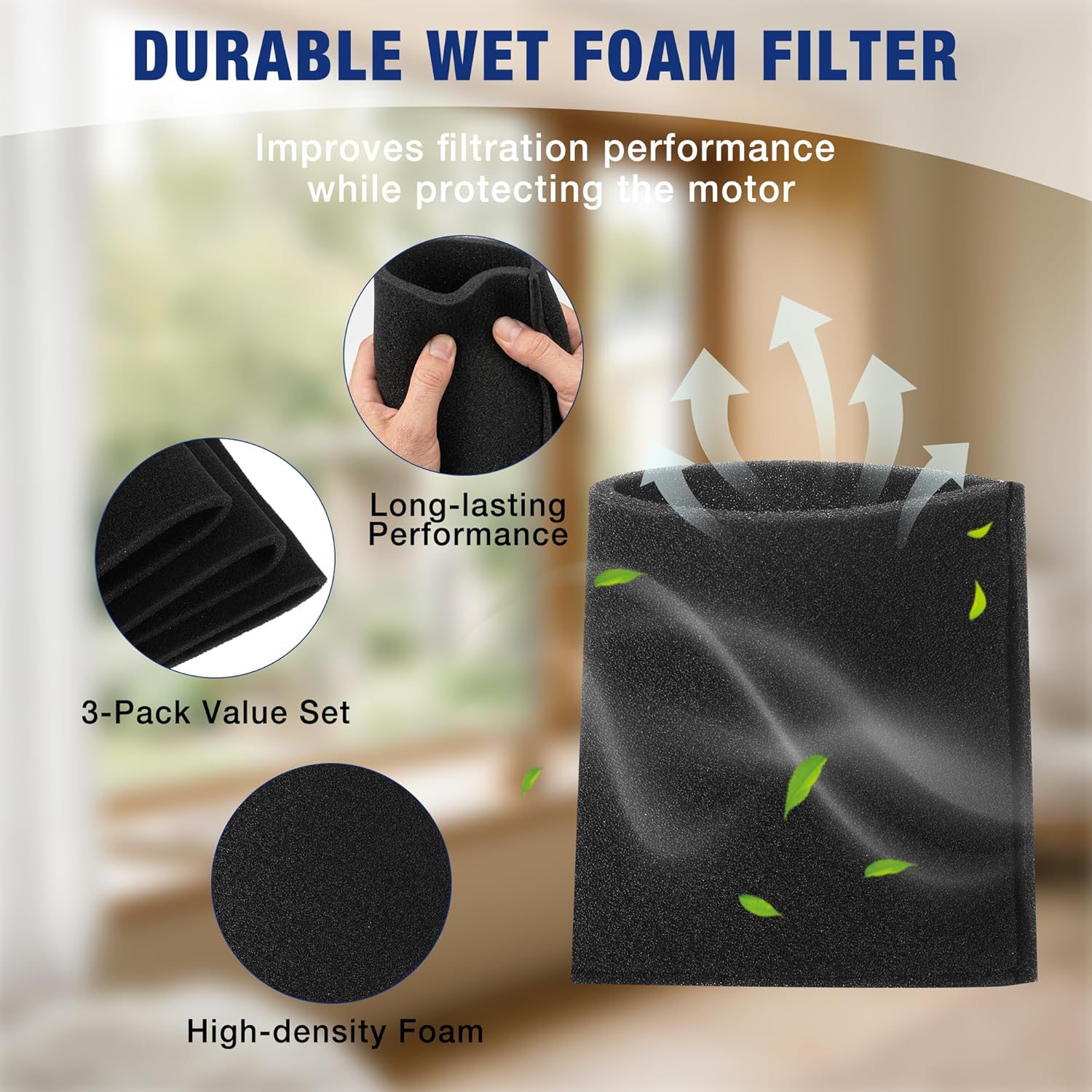 WORKPRO Foam Wet Filters (For W125442AE 1.5 Gallon Vacuum Cleaner) - 3 Pack - Image 4