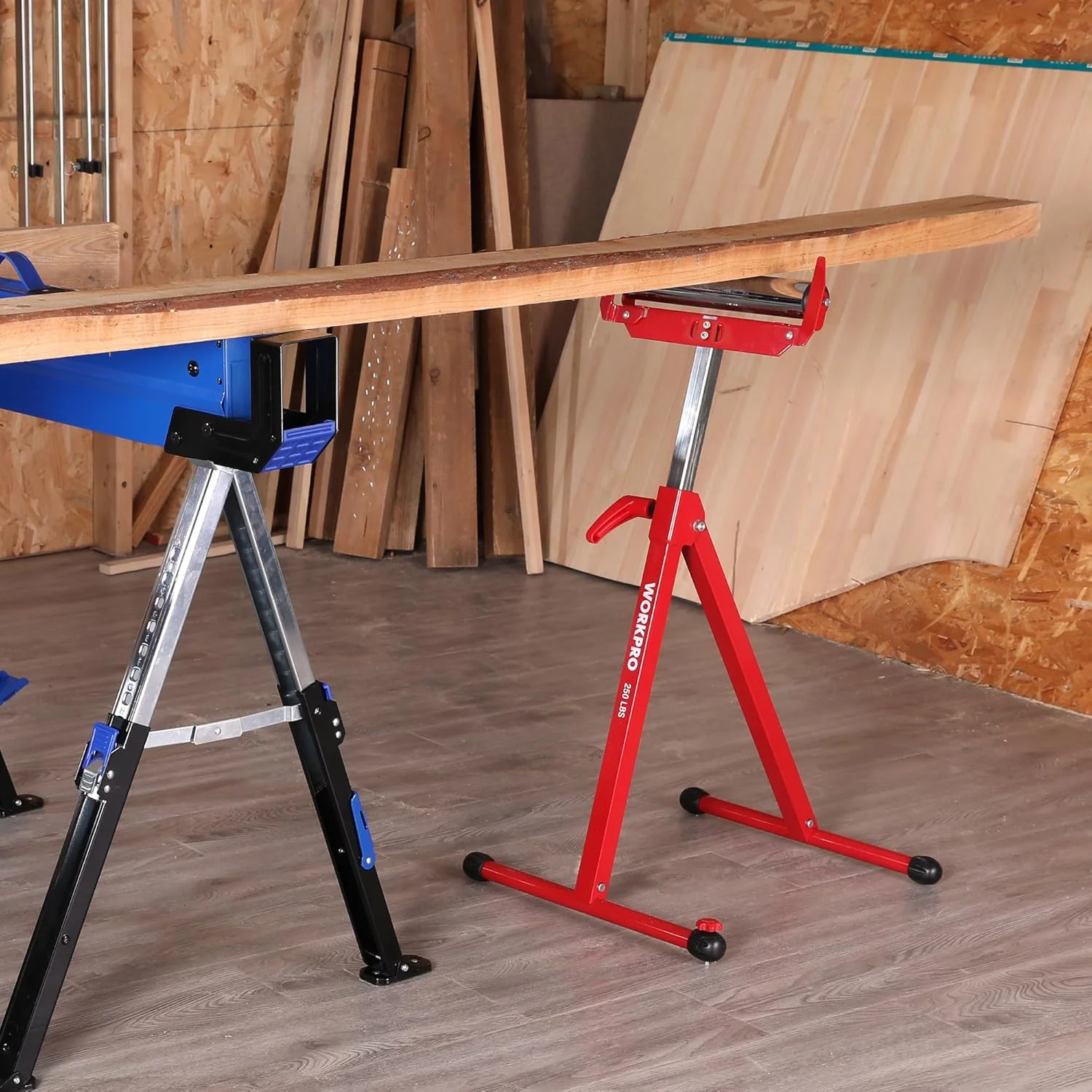 WORKPRO Folding Roller Stand Height Adjustable, Heavy Duty 250 LB Load Capacity, Outfeed Woodworking (Upgraded head) - Image 7