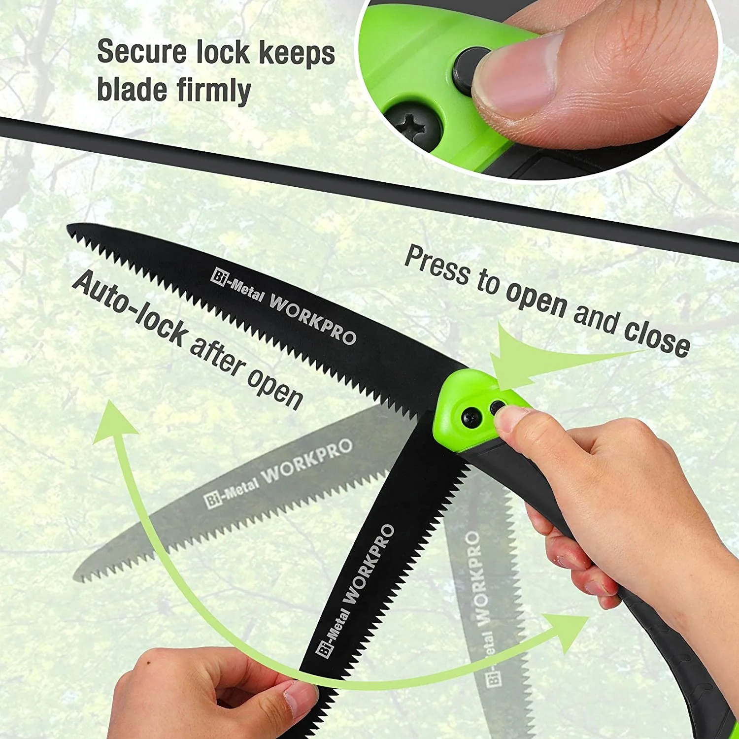 WORKPRO Folding Saw, Small Hand Pruning Saw with 7 Inch Blade - Portable Camping Saw with Triple Cut Teeth for Trees Trimming Branches Cutting Gardening Hunting, Push Button Lock - Image 4