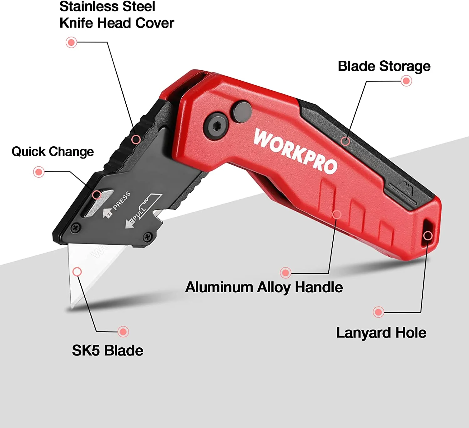 WORKPRO Folding Utility Knife, Quick Change Box Cutte 13 Extra Blades Included - Image 3