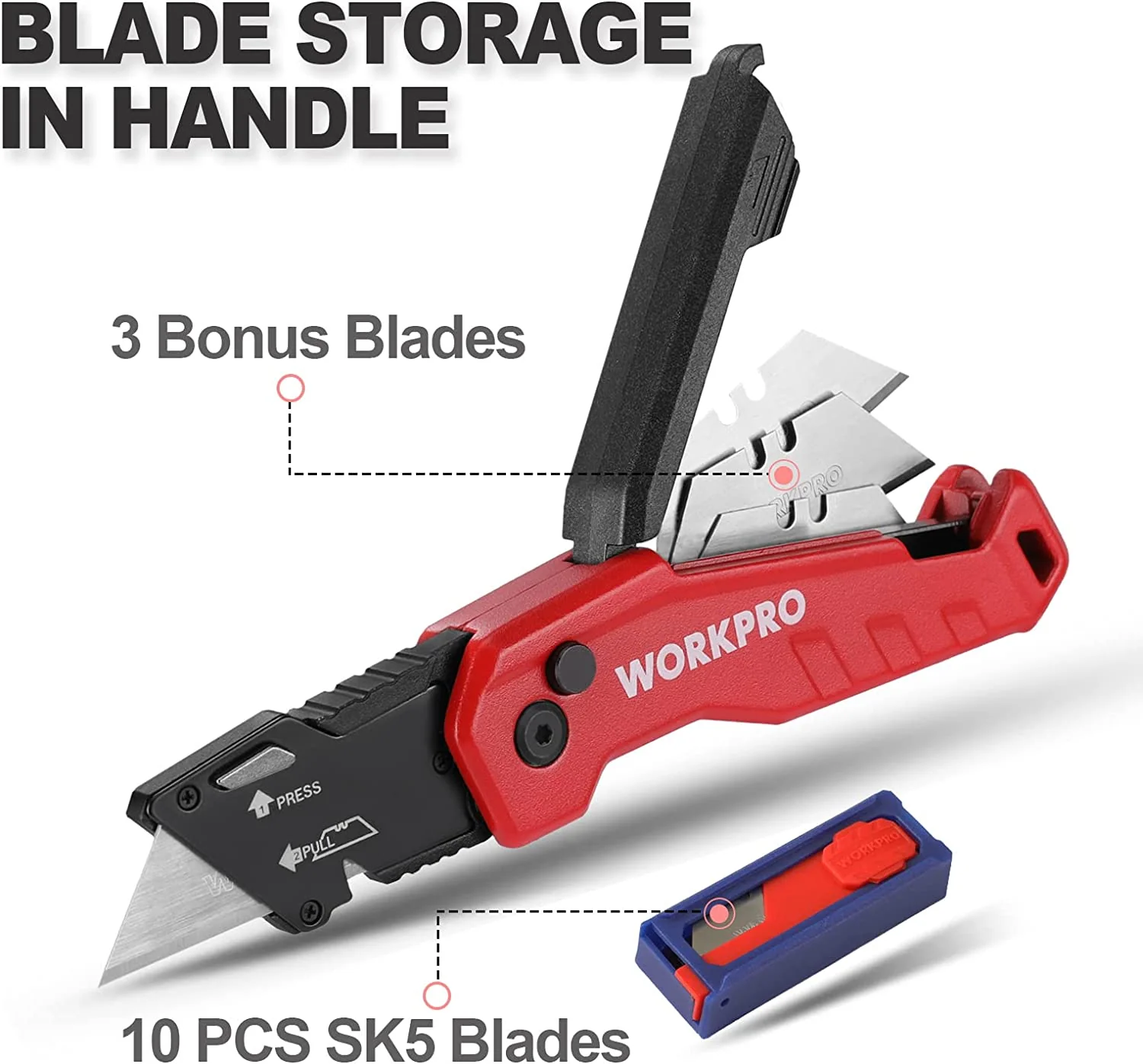 WORKPRO Folding Utility Knife, Quick Change Box Cutte 13 Extra Blades Included - Image 5