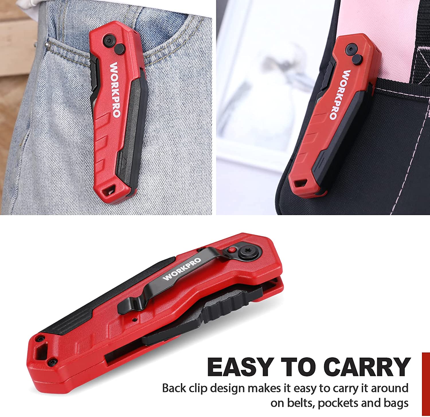 WORKPRO Folding Utility Knife, Quick Change Box Cutte 13 Extra Blades Included - Image 6