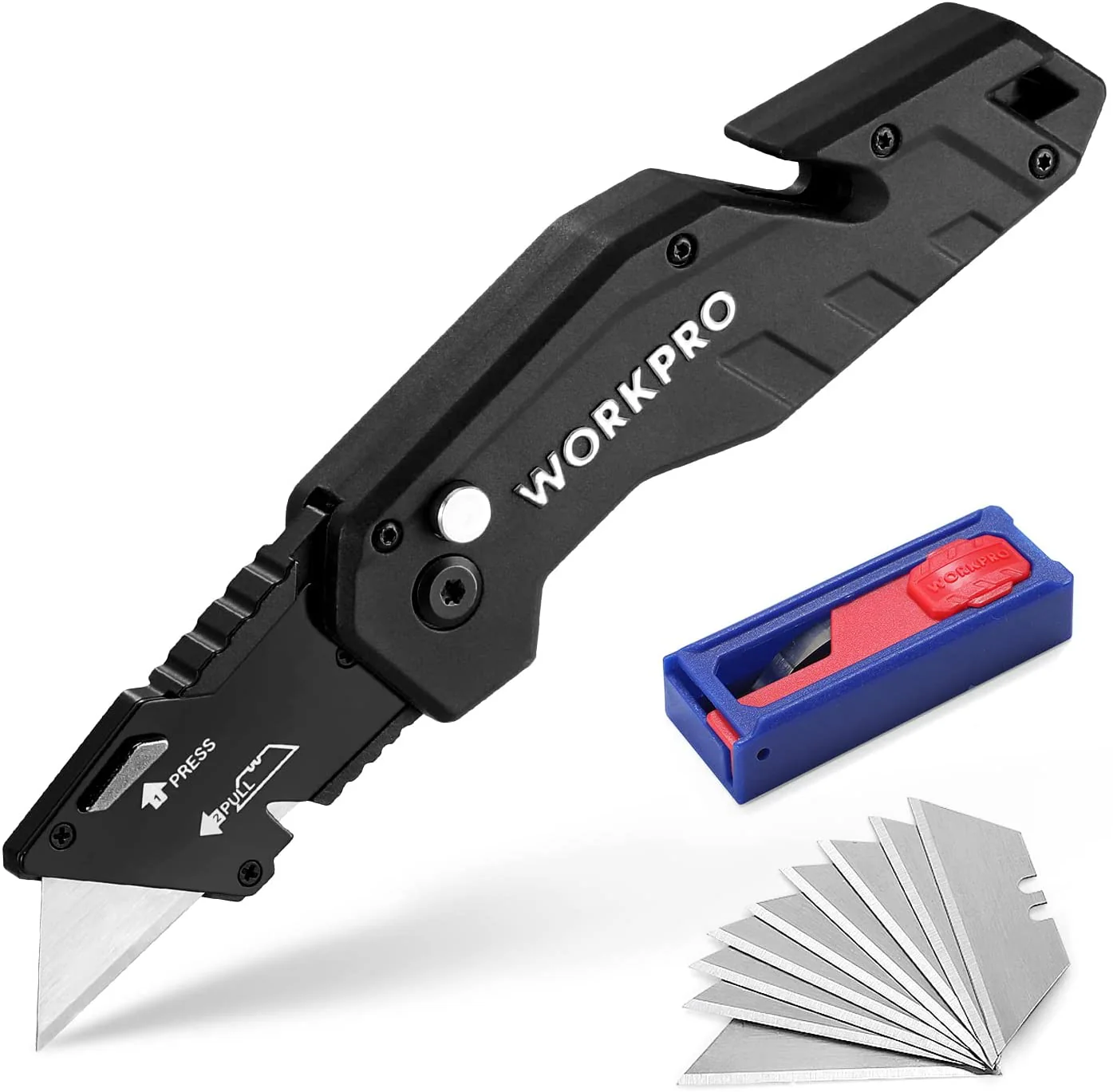 WORKPRO Folding Utility Knife Lightweight Nylon Handle Utility Cutter with 10-piece Extra Blades - Image 10