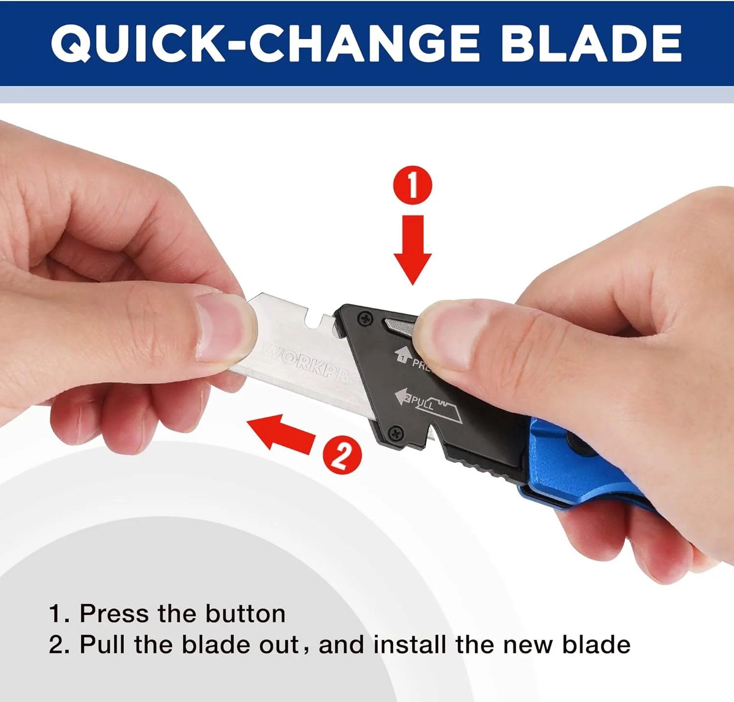 WORKPRO Folding Utility Knife, Heavy Duty Metal, Quick Open Botton Lock Box Cutter, Quick Change Blade Razor Knife, 1PC with 10 Extra SK5 Blades - Image 5