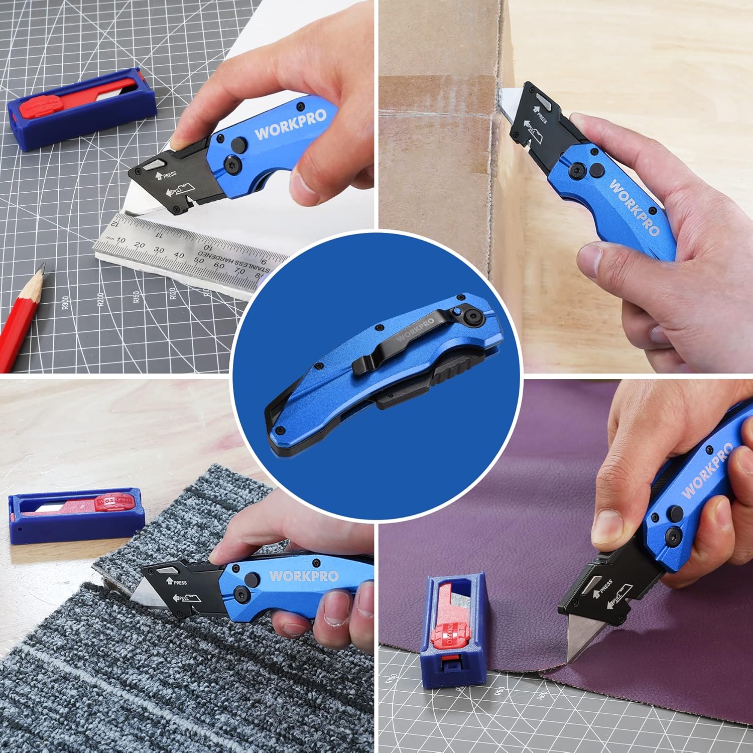 WORKPRO Folding Utility Knife, Heavy Duty Metal, Quick Open Botton Lock Box Cutter, Quick Change Blade Razor Knife, 1PC with 10 Extra SK5 Blades - Image 9