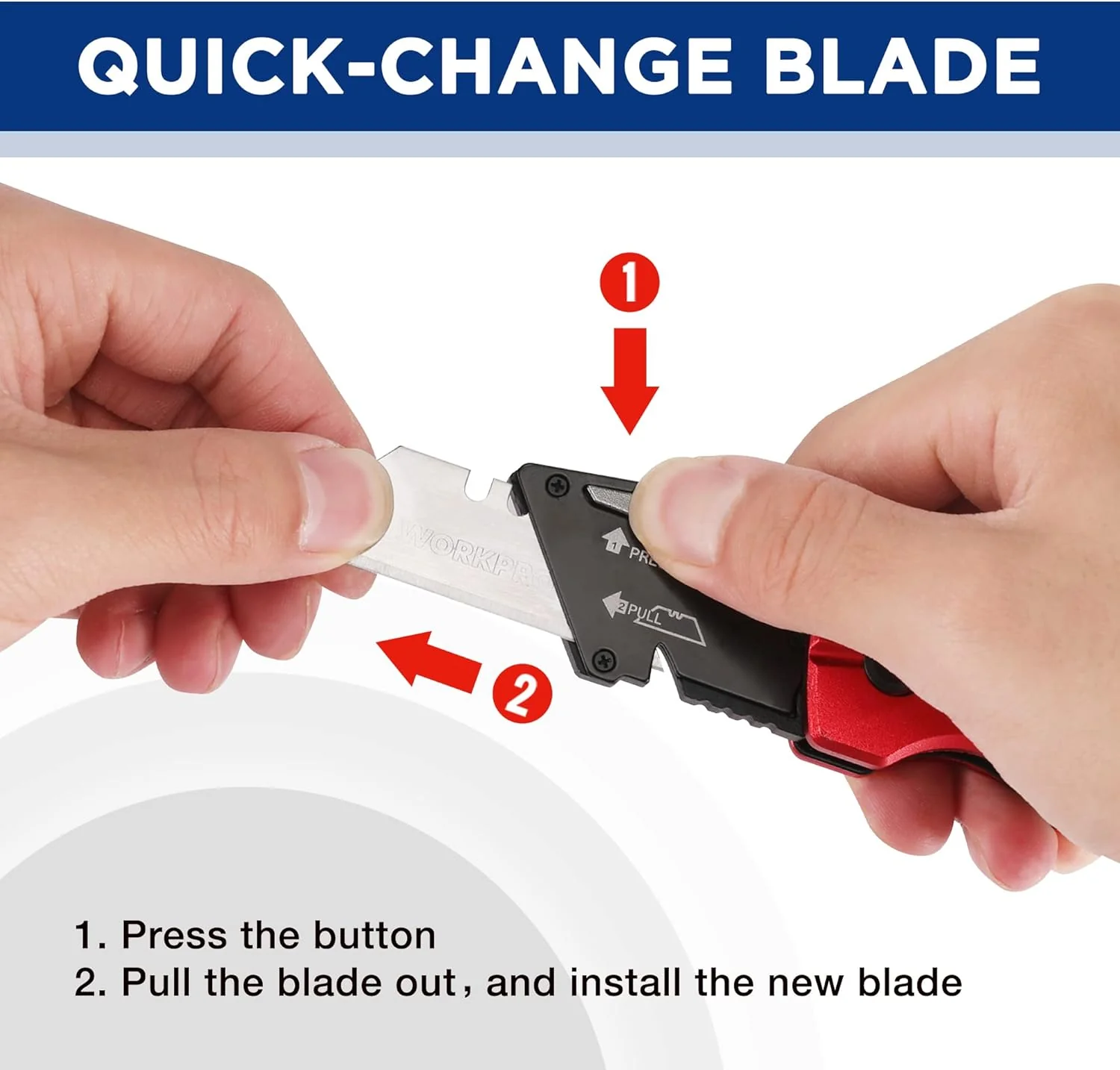 WORKPRO Folding Utility Knife, Heavy Duty Metal, Quick Open Botton Lock Box Cutter, Quick Change Blade Razor Knife, 1PC with 10 Extra SK5 Blades - Image 5