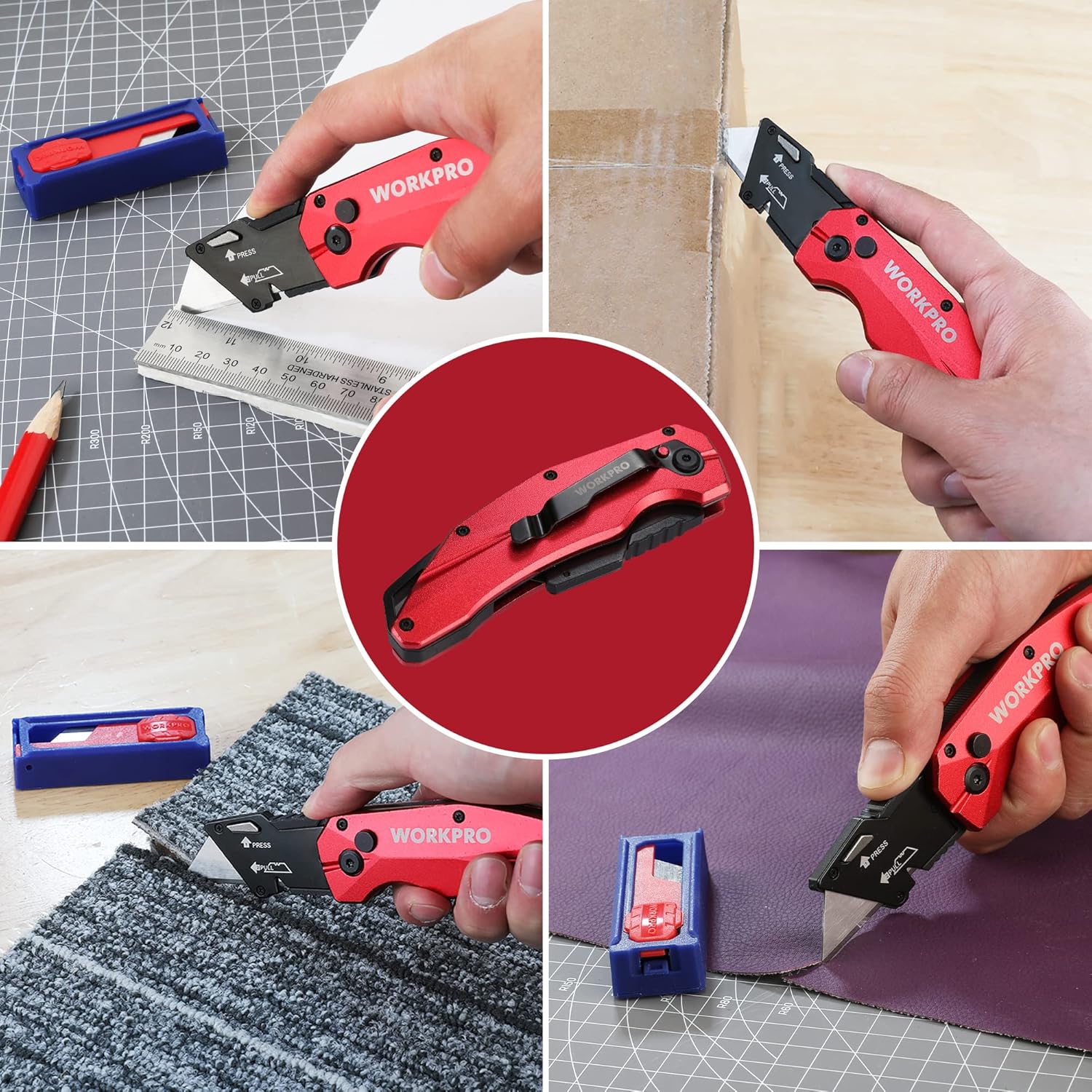 WORKPRO Folding Utility Knife, Heavy Duty Metal, Quick Open Botton Lock Box Cutter, Quick Change Blade Razor Knife, 1PC with 10 Extra SK5 Blades - Image 9