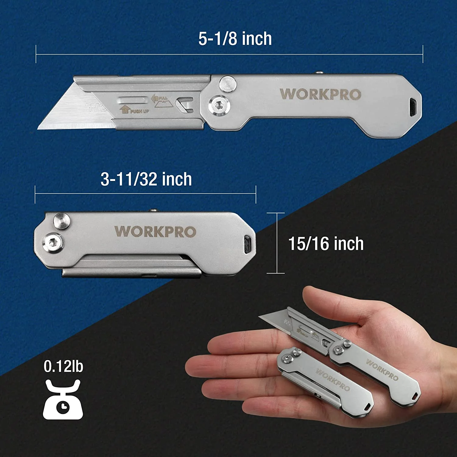 WORKPRO 3 PCS Folding Utility Knife Sets Quick Change Blades Box Cutter - Image 5