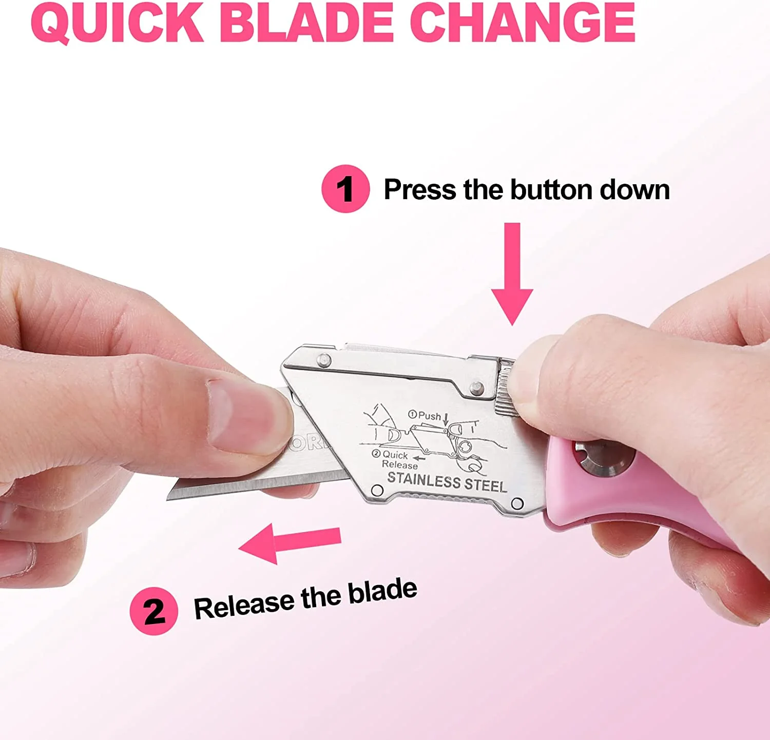 WORKPRO Folding Utility Knife, Quick Change Box Cutter, Pink Razor Knife - Pink Ribbon - Image 4
