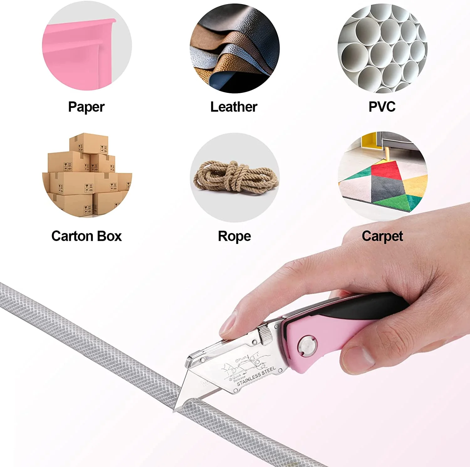 WORKPRO Folding Utility Knife, Quick Change Box Cutter, Pink Razor Knife - Pink Ribbon - Image 6