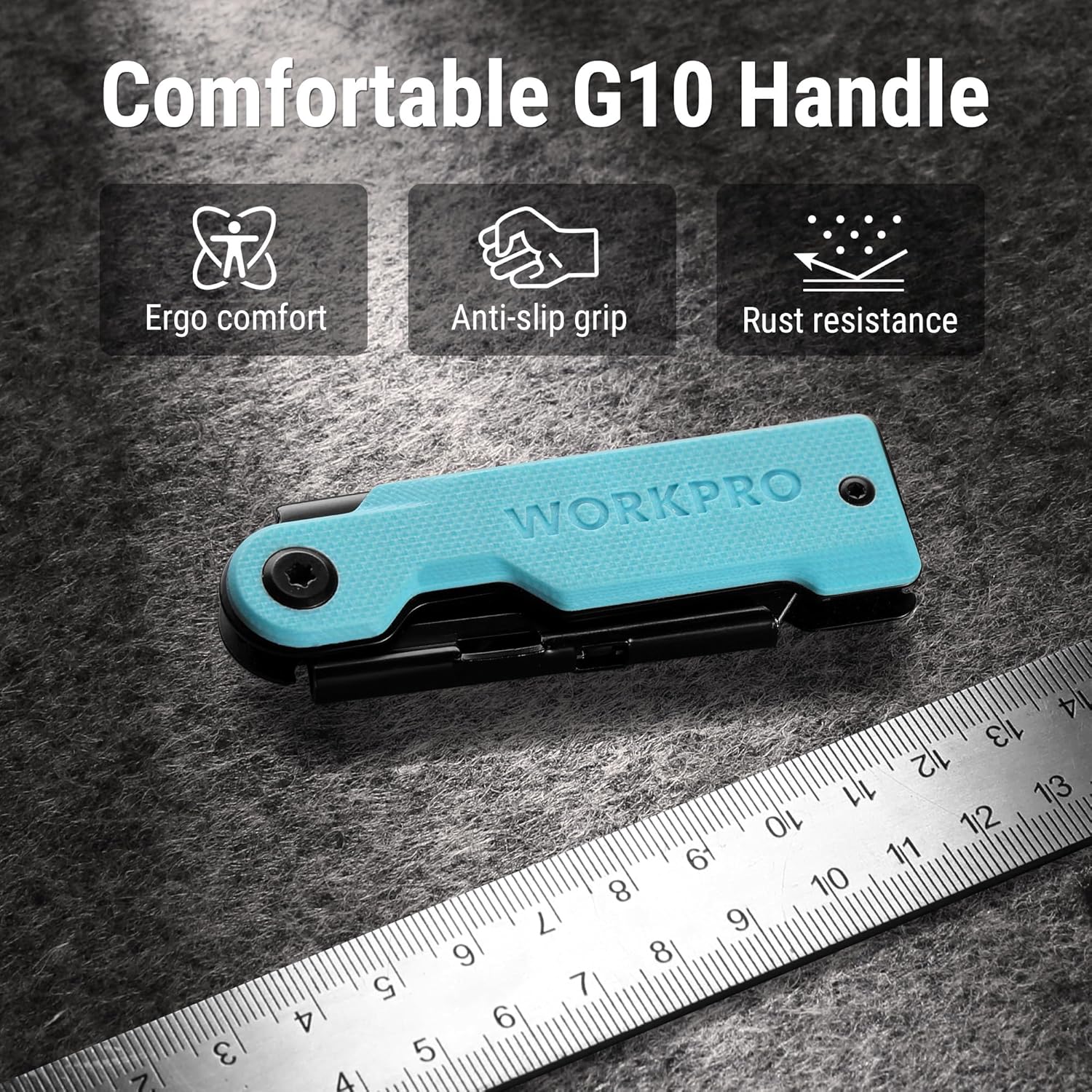 WORKPRO Folding Utility Knife with 10 Extra SK5 Blades, EDC Razor Sharp Knife with G10 Handle, Quick Change Box Cutter with Belt Clip, for Heavy Duty, DIY, Home, Office & Artcraft Use - Blue - Image 2