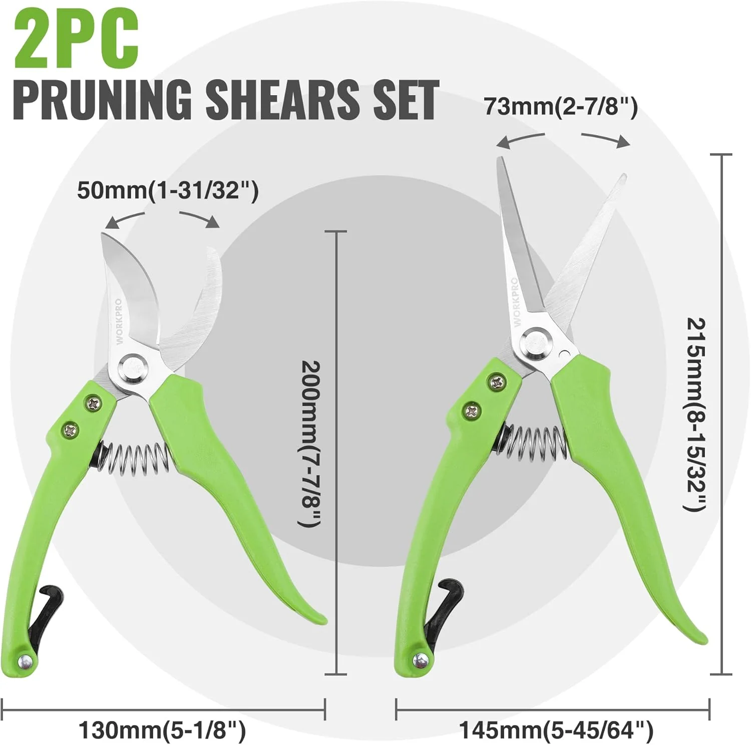 WORKPRO Garden Clippers, 2 Pcs Flower Scissors Include 8" Bypass Pruner and 8.5'' Straight Blade Shear, Professional Pruning Shears Kit for Cutting Flowers, Trimming Plants, Fruits Picking - Image 3