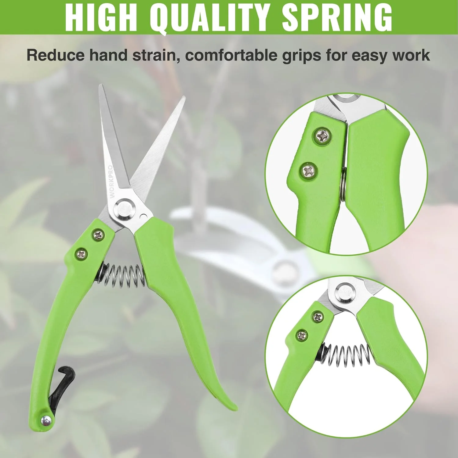 WORKPRO Garden Clippers, 2 Pcs Flower Scissors Include 8" Bypass Pruner and 8.5'' Straight Blade Shear, Professional Pruning Shears Kit for Cutting Flowers, Trimming Plants, Fruits Picking - Image 5