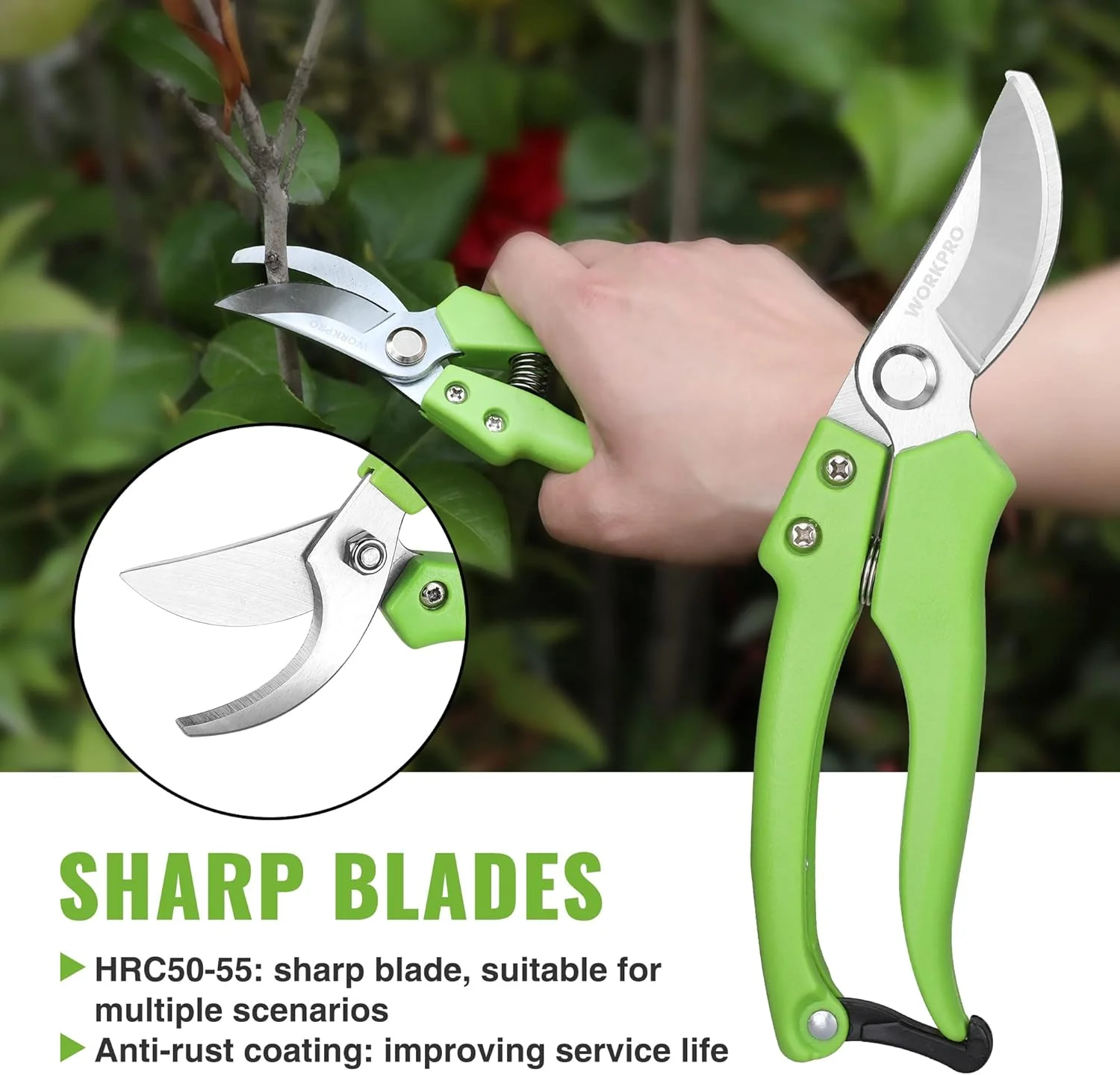 WORKPRO Garden Clippers, 2 Pcs Flower Scissors Include 8" Bypass Pruner and 8.5'' Straight Blade Shear, Professional Pruning Shears Kit for Cutting Flowers, Trimming Plants, Fruits Picking - Image 6