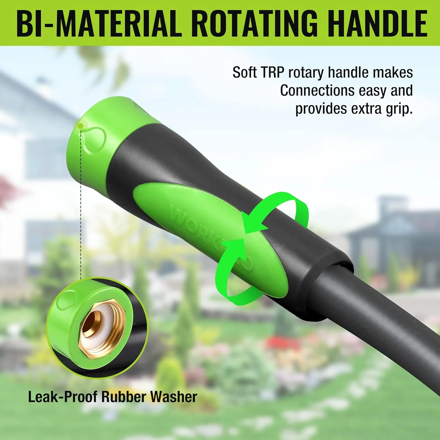 WORKPRO Garden Hose 5/8" x 50FT, Heavy Duty | Flexible & Lightweight, 360° Bi-Material Rotation Handle, 3/4" GHT Brass Fittings, for Lawn, Garden, Yard & Car Wash - Image 4