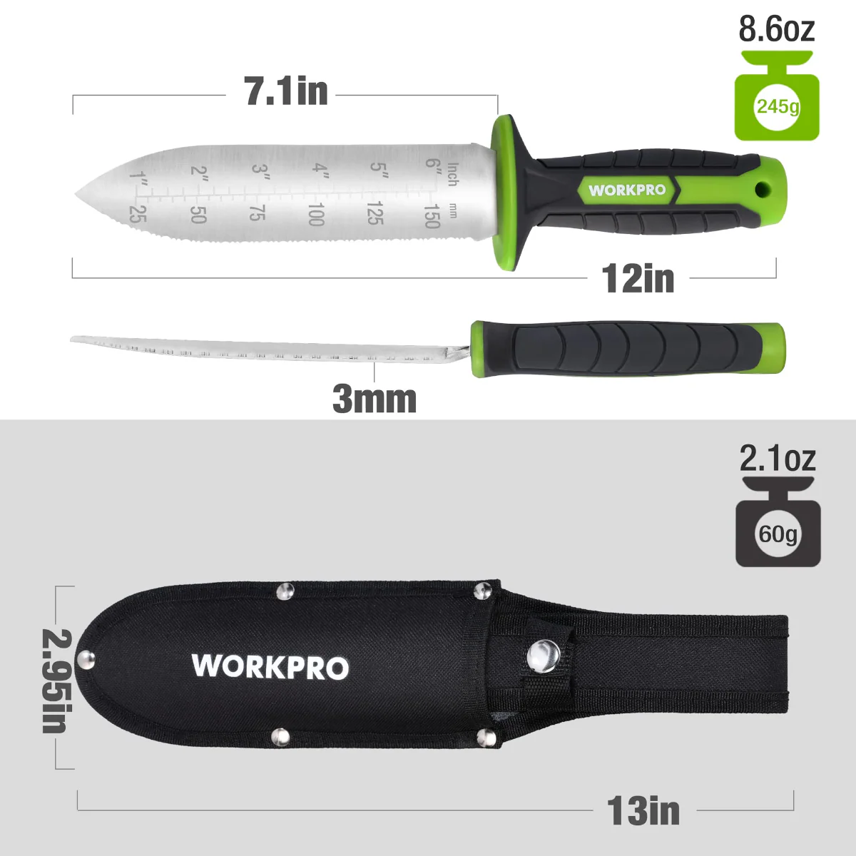WORKPRO Garden Knife with Oxford Sheath, 7" Stainless Steel Blade with Cutting Edge - Image 3