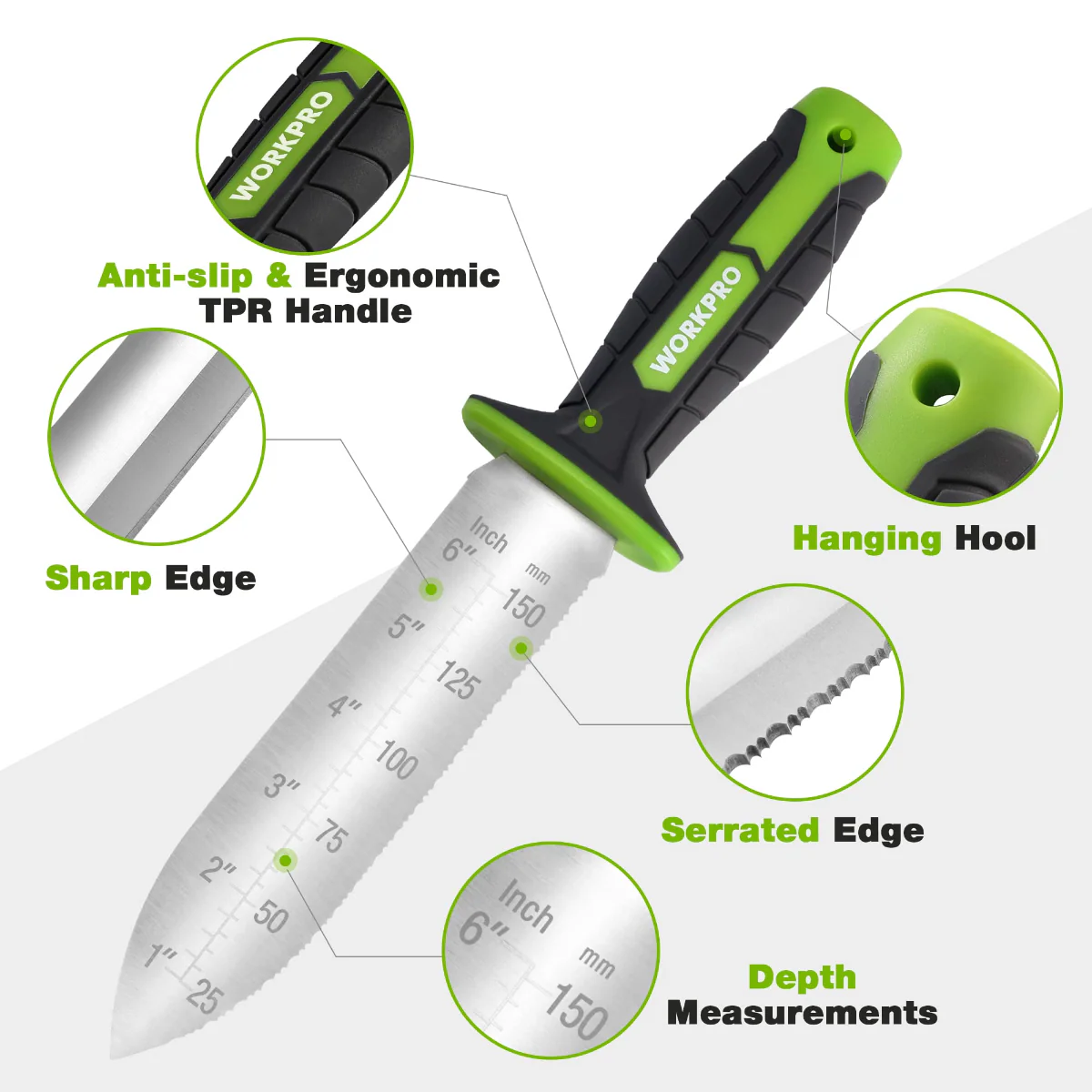 WORKPRO Garden Knife with Oxford Sheath, 7" Stainless Steel Blade with Cutting Edge - Image 4