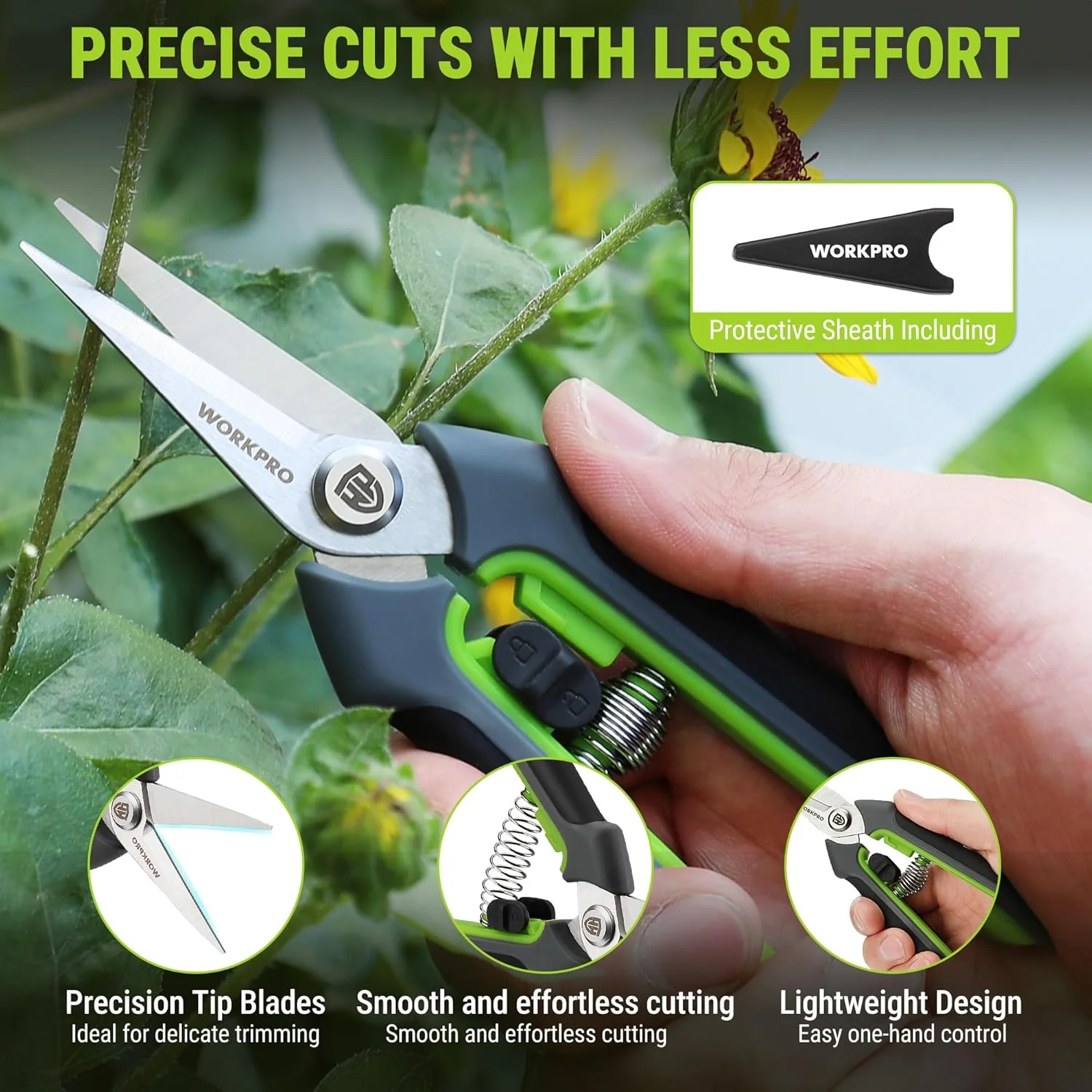 WORKPRO Garden Pruning Shears 2 Pack, 8.5" Bypass Pruning Shears and 6.25" Straight Garden Flower cissors, Garden Clippers Hand Tools for Cutting Flowers, Trimming Plants, Picking Fruits - Image 3