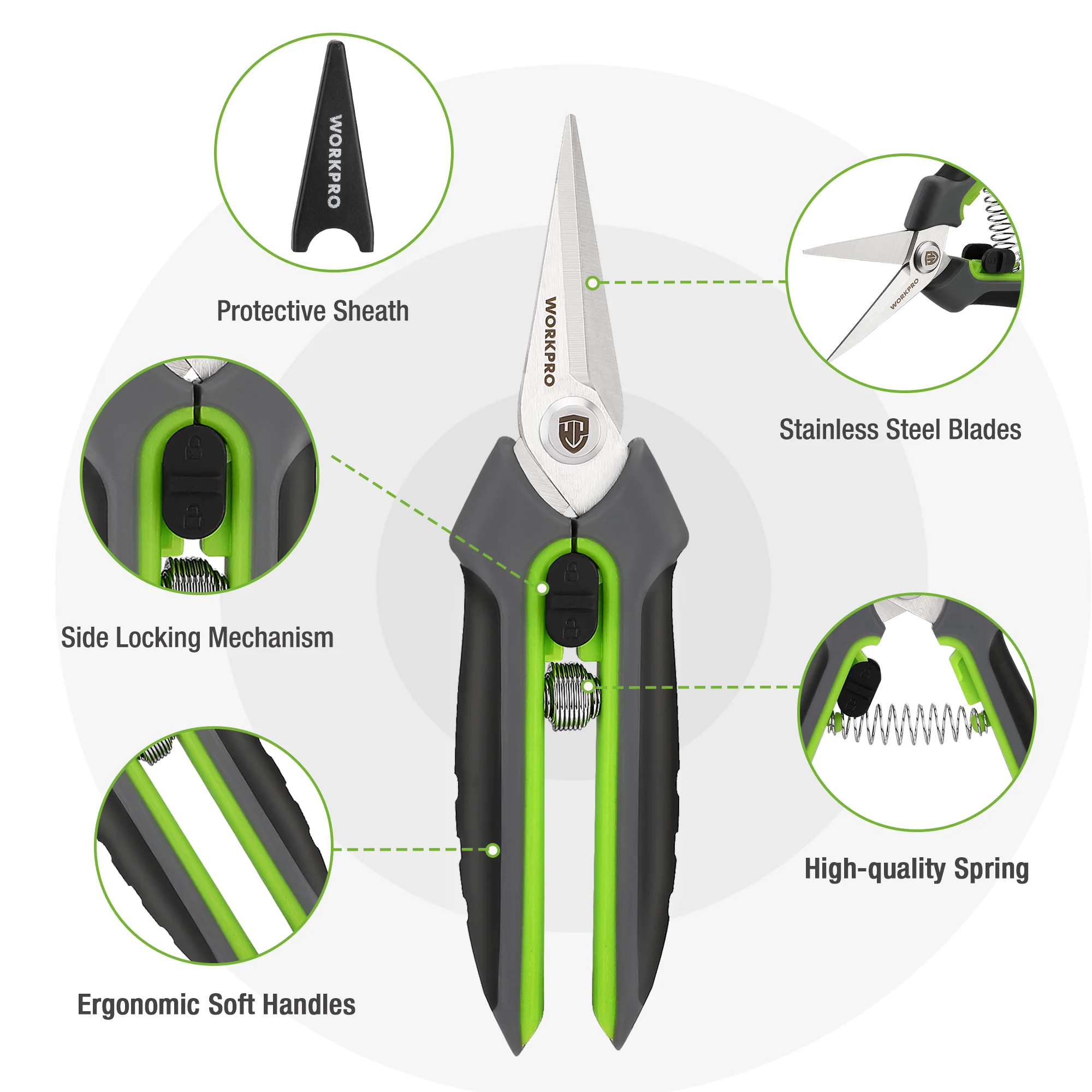 WORKPRO Garden Pruning Shears 2 Pack, 8" Bypass Pruning Shears and 6.25" Straight Garden Scissors - Image 3