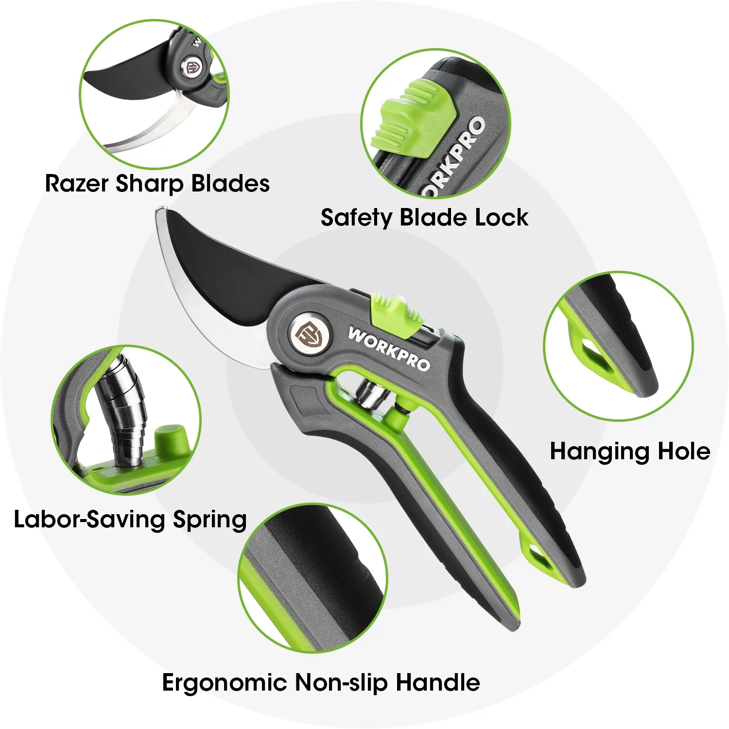 WORKPRO Garden Pruning Shears 2 Pack, 8" Bypass Pruning Shears and 6.25" Straight Garden Scissors - Image 6