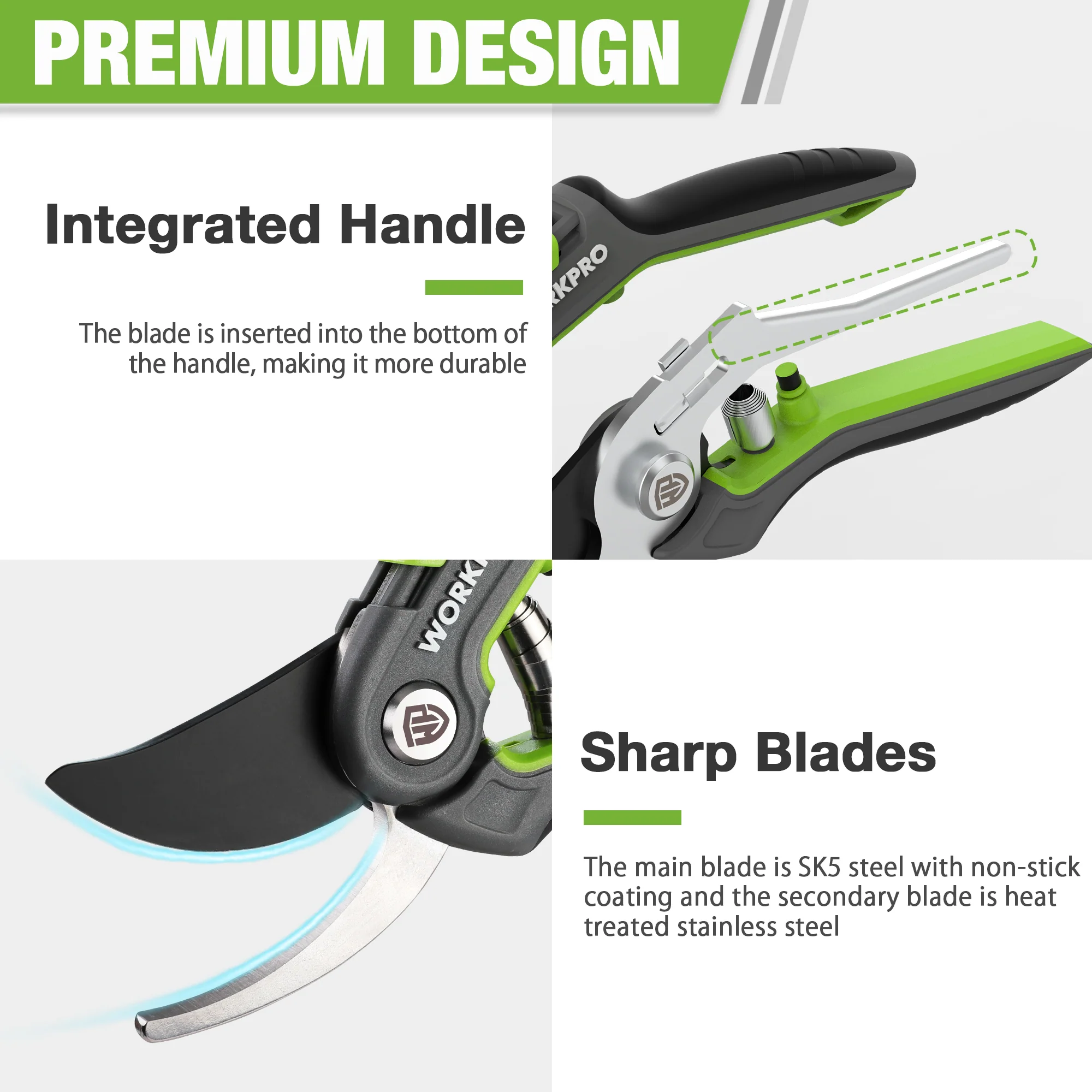 WORKPRO Garden Pruning Shears 2 Pack, 8" Bypass Pruning Shears and 6.25" Straight Garden Scissors - Image 7
