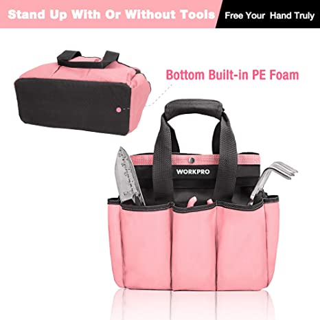 WORKPRO Garden Tool Bag, Garden Tote Storage Bag with 8 Pockets, Home Organizer for Indoor and Outdoor Gardening - Pink Ribbon - Image 3
