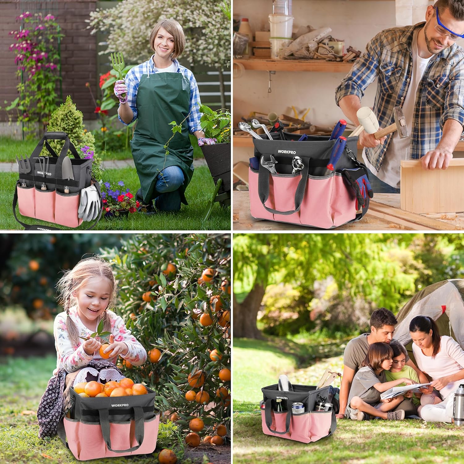 WORKPRO Garden Tool Bag, Heavy Duty Gardening Tote Bag Organizer with 10 Pockets and Long Adjustable Shoulder Strap, Standable Garden Home Tool Kits Organizer, Pink - Image 7
