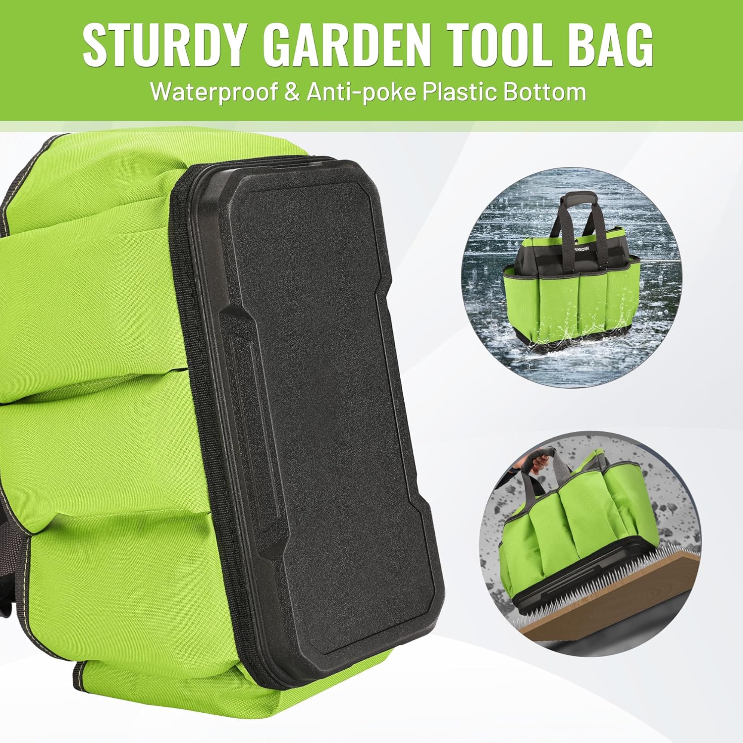 WORKPRO Garden Tool Bag with Waterproof Plastic Base, 8 Pockets Gardening Bag, Heavy Duty Oxford Garden Tote Caddy, Gardening Tool Kit Holder for Indoor and Outdoor(Tools NOT Included) - Image 4