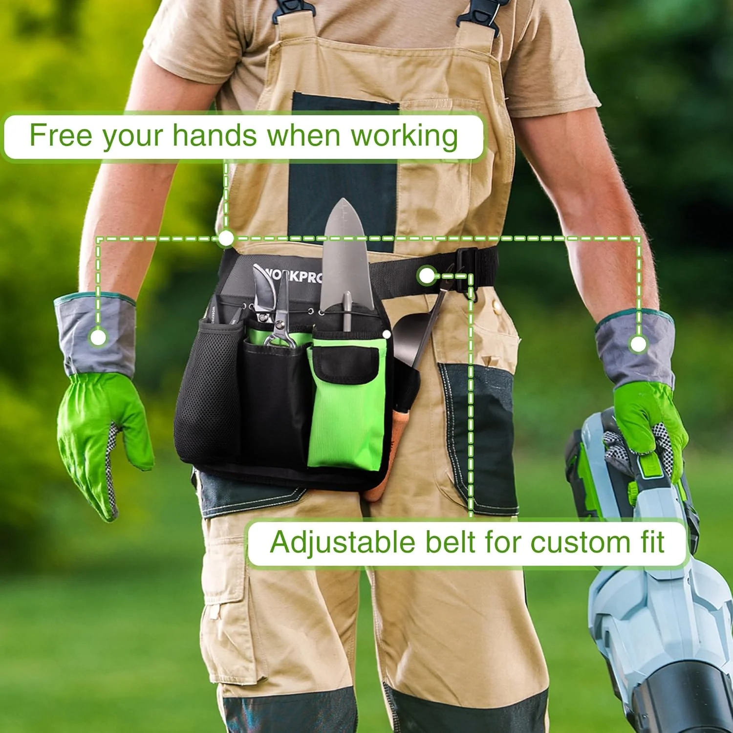 WORKPRO Garden Tool Belt, 5-Pocket Gardening Tool Pouch with Waist Strap | Durable Oxford Fabric, Hands-Free Tool Organizer, For Gardening, Carpentry, and DIY Projects - Image 6