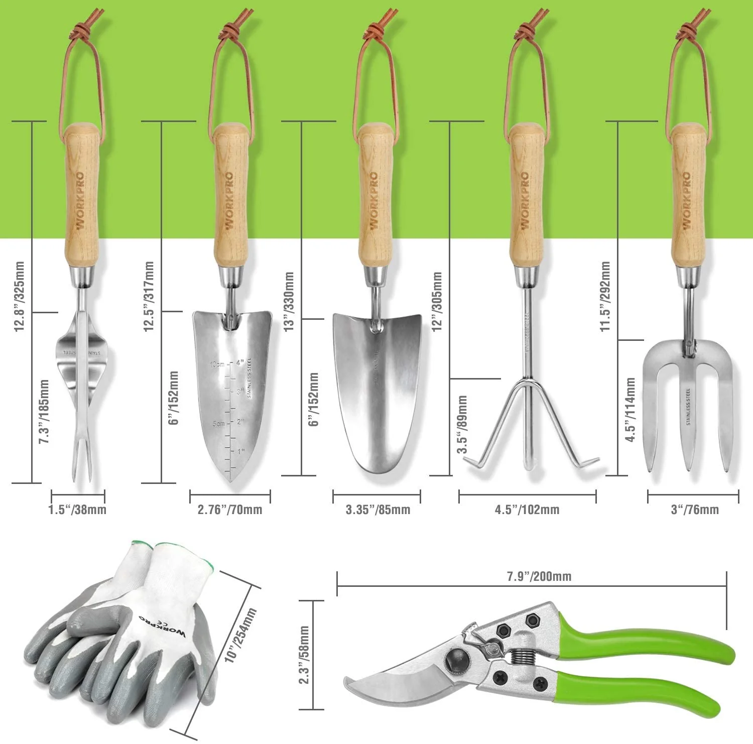 WORKPRO 8 Pcs Stainless Steel Heavy Duty Garden Tools Set - Image 3