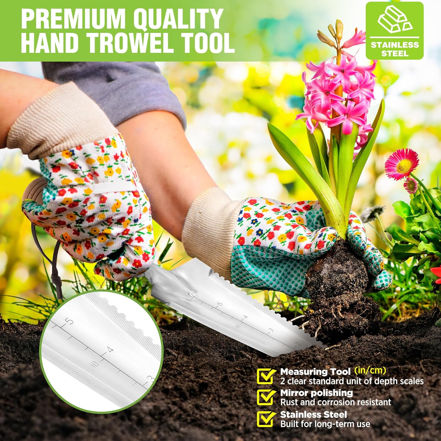 WORKPRO Garden Trowel with Wood Handle, Stainless Steel Narrow Hand Shovel, Multi-Use Flat Garden Trowel for Planting, Weeding, Transplanting, Digging, Small Weeding knife for Gardening - Image 6