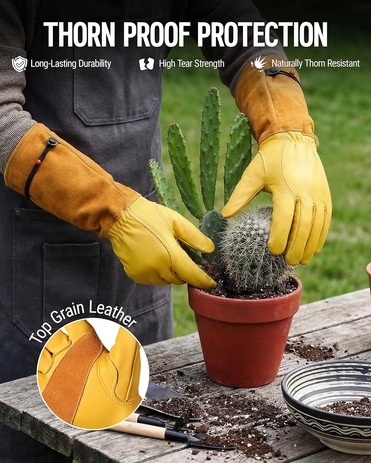 WORKPRO Gardening Gloves, Long Leather Garden Gloves for Women & Men | Thorn-Proof Gardening Gloves for Rose, Bush, Blackberry & Cactus, Work Gloves with Long Forearm Protection for Yard & Garden - Image 3