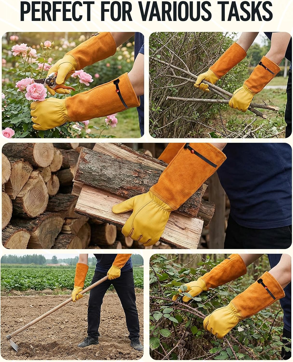 WORKPRO Gardening Gloves, Long Leather Garden Gloves for Women & Men | Thorn-Proof Gardening Gloves for Rose, Bush, Blackberry & Cactus, Work Gloves with Long Forearm Protection for Yard & Garden - Image 8