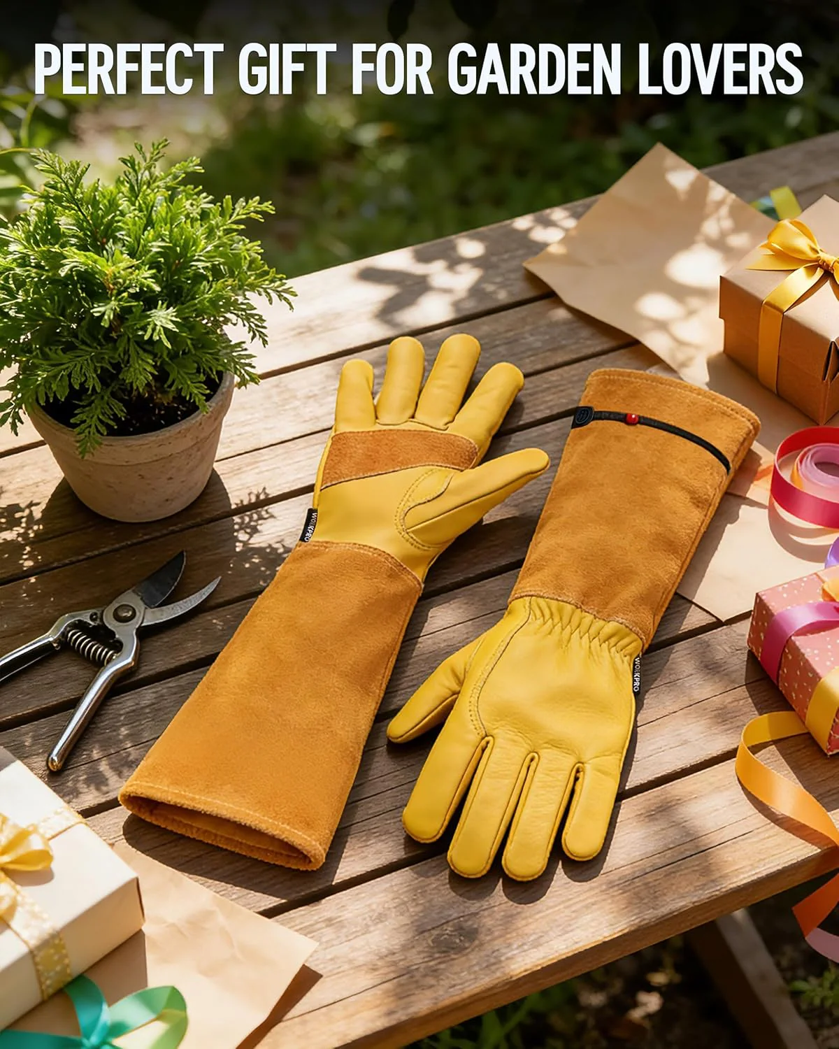 WORKPRO Gardening Gloves, Long Leather Garden Gloves for Women & Men | Thorn-Proof Gardening Gloves for Rose, Bush, Blackberry & Cactus, Work Gloves with Long Forearm Protection for Yard & Garden - Image 9