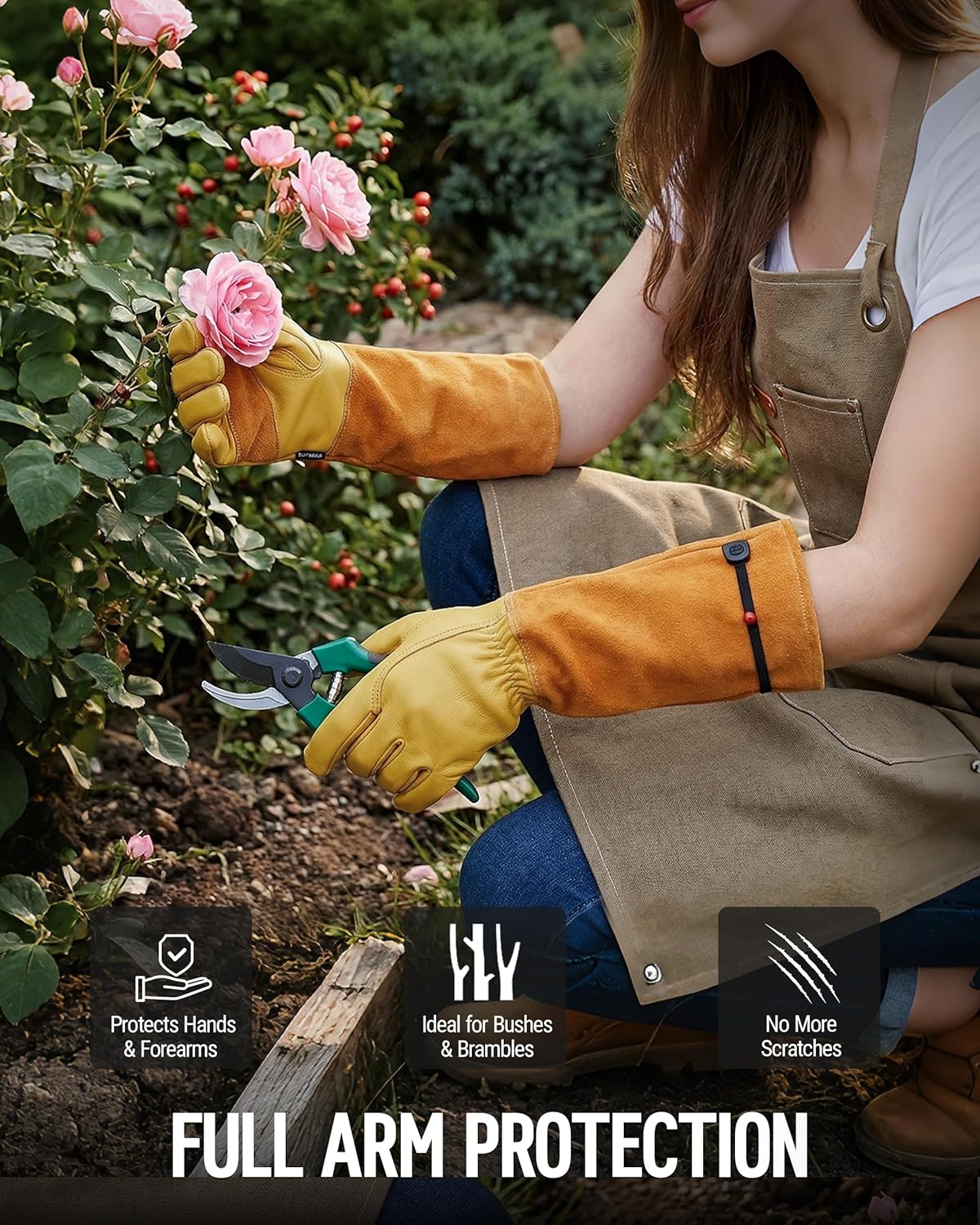 WORKPRO Gardening Gloves, Long Leather Garden Gloves for Women & Men | Thorn-Proof Gardening Gloves for Rose, Bush, Blackberry & Cactus, Work Gloves with Long Forearm Protection for Yard & Garden - Image 4