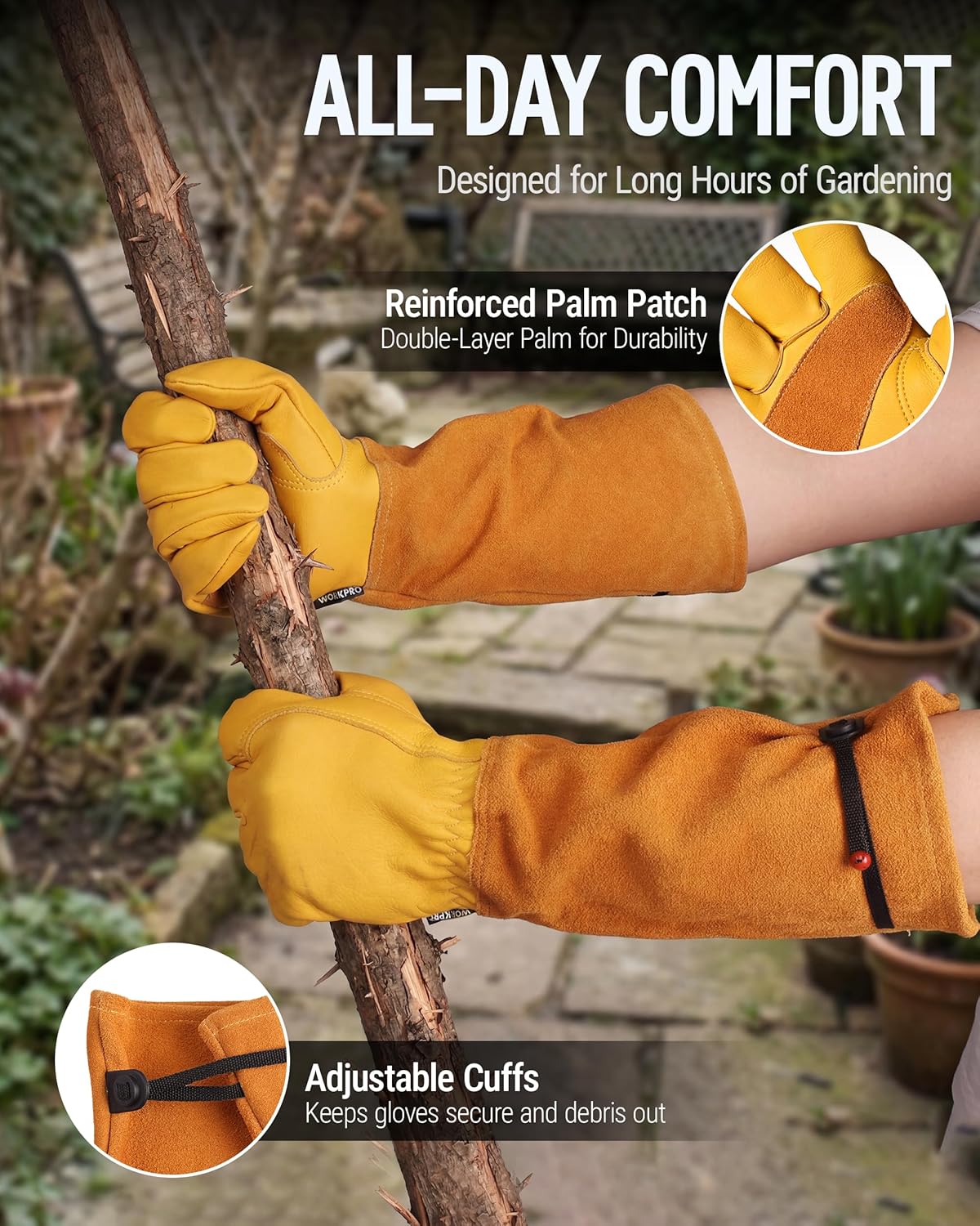 WORKPRO Gardening Gloves, Long Leather Garden Gloves for Women & Men | Thorn-Proof Gardening Gloves for Rose, Bush, Blackberry & Cactus, Work Gloves with Long Forearm Protection for Yard & Garden - Image 6