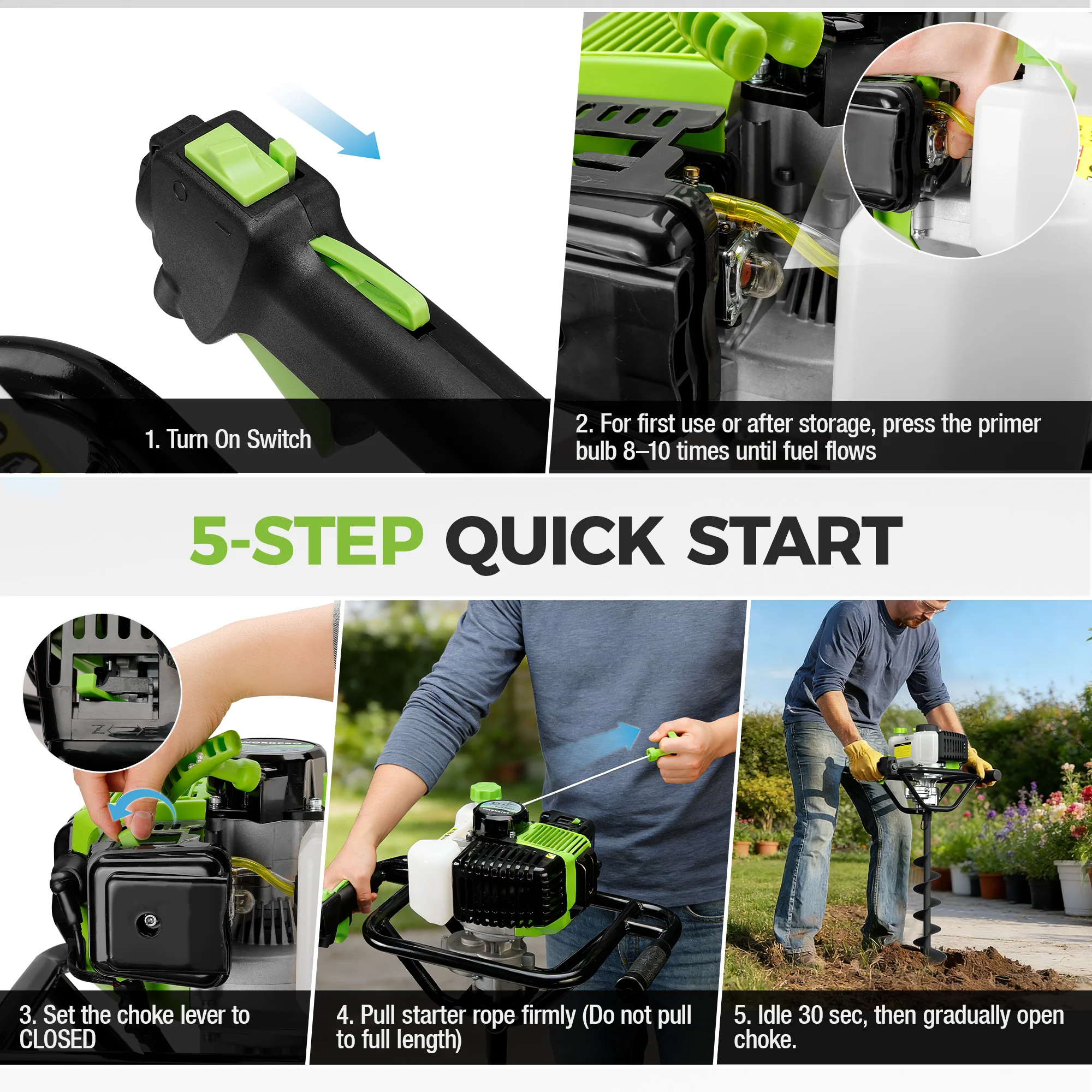 WORKPRO Gas Powered Earth Auger System with Powerhead, Auger Bits & Extension Rods - Image 5