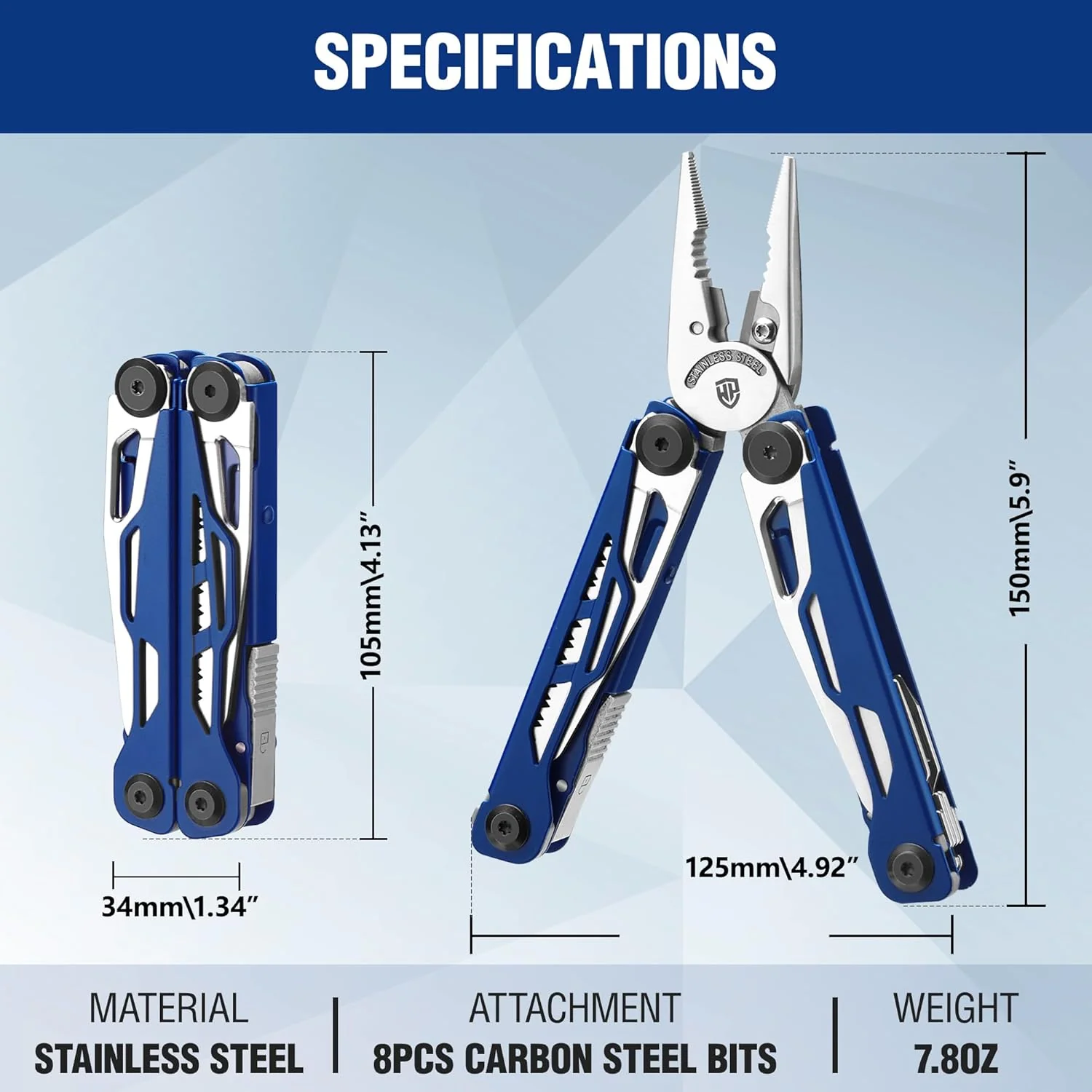 WORKPRO Gift for Men & Father, 24-in-1 Mutitool, Stainless Steel Multitool Pliers with Pocket Knife and Screwdrivers, EDC Self-locking Multi Tool with Sheath, Belt Clip for Outdoor Activities, Blue - Image 2