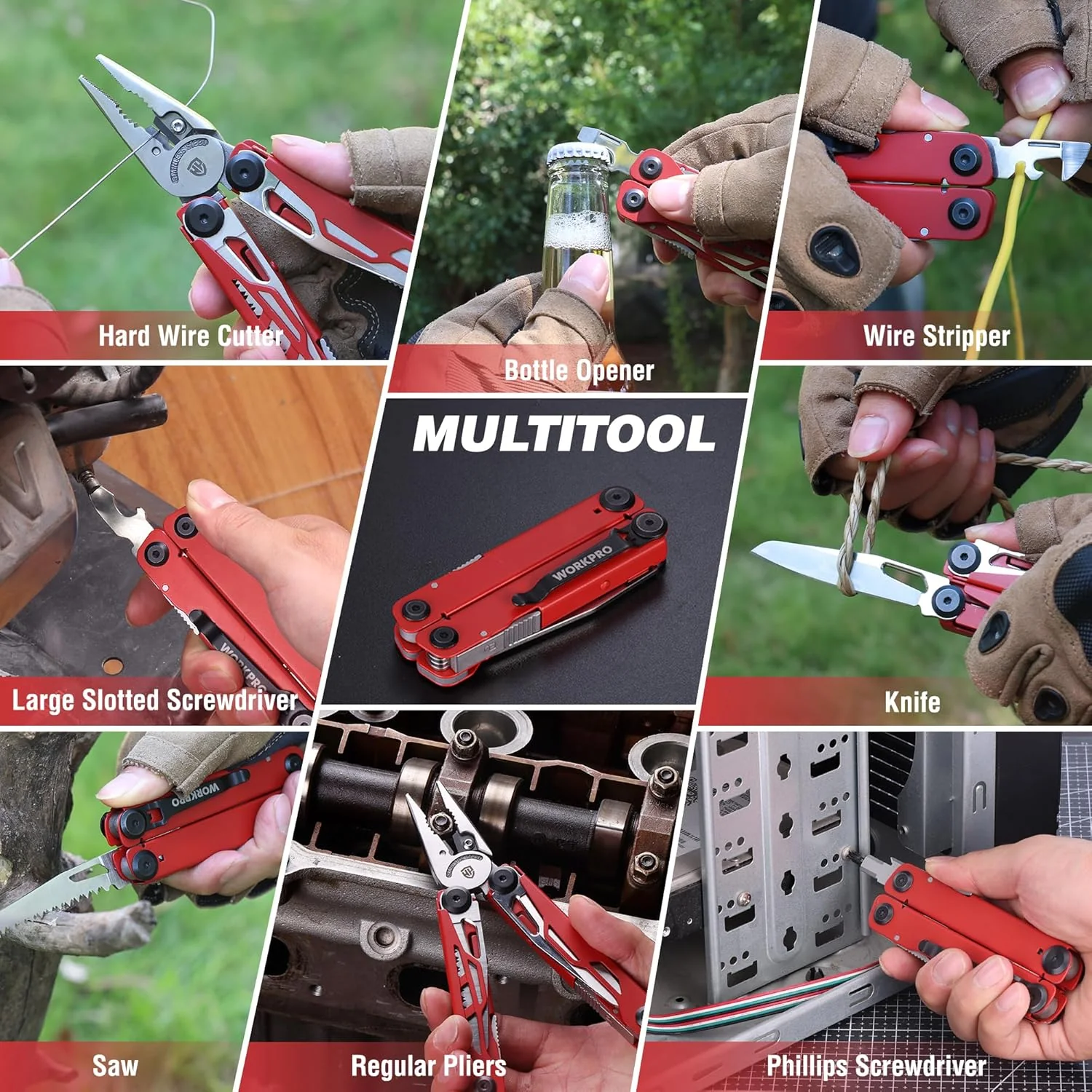 WORKPRO Gifts for Men Father Husband, 24-in-1 Mutitool, Stainless Steel Multitool Pliers with Pocket Knife and Screwdrivers, EDC Self-locking Multi Tool with Sheath, Belt Clip for Fathers Day - Image 6