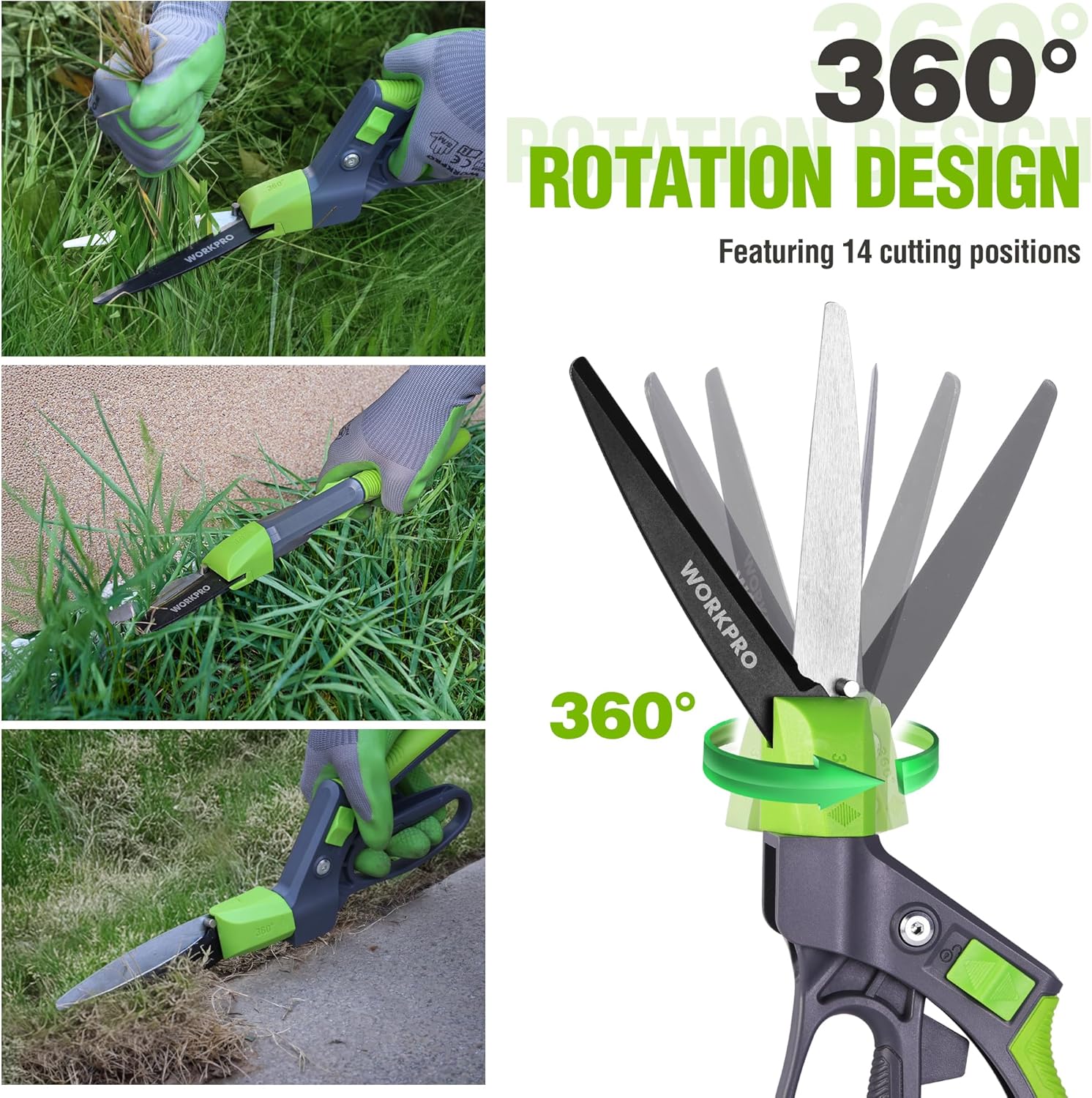 WORKPRO Grass Shears Handheld, Ultra-Sharp Grass Clippers with 360 Degree Swivel Blades, Manual Grass Cutter, Non-Slip Garden Shears, Gardening Scissors, Plant Clippers for Precise Lawn Trimming - Image 2