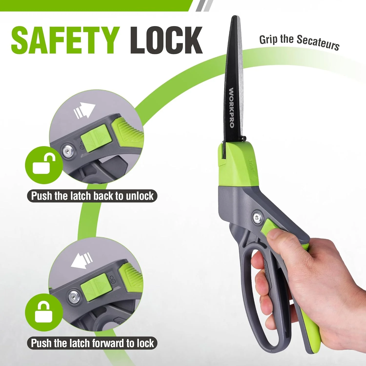 WORKPRO Grass Shears Handheld, Ultra-Sharp Grass Clippers with 360 Degree Swivel Blades, Manual Grass Cutter, Non-Slip Garden Shears, Gardening Scissors, Plant Clippers for Precise Lawn Trimming - Image 3