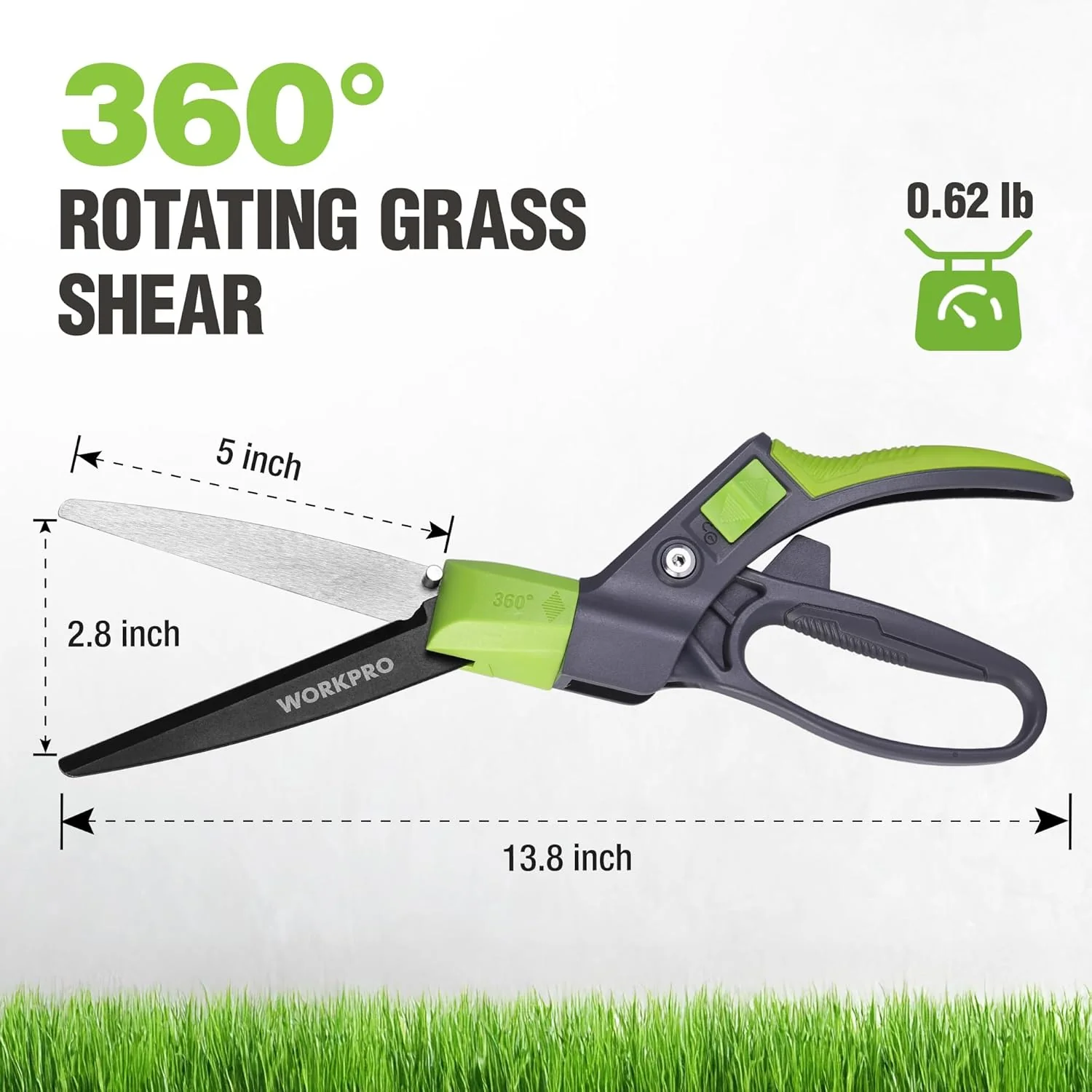 WORKPRO Grass Shears Handheld, Ultra-Sharp Grass Clippers with 360 Degree Swivel Blades, Manual Grass Cutter, Non-Slip Garden Shears, Gardening Scissors, Plant Clippers for Precise Lawn Trimming - Image 6