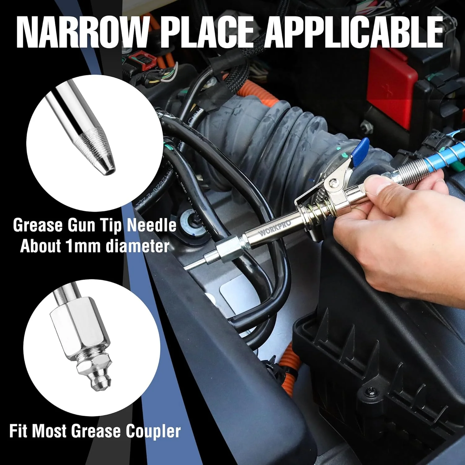 WORKPRO Grease Gun Coupler Set, Quick Release Grease Gun Coupler with Grease Gun Needle Tip and 12” Grease Gun Hose, 10000PSI Strong Lock onto Zerk Compatible with 1/8" NPT Fittings - Image 5