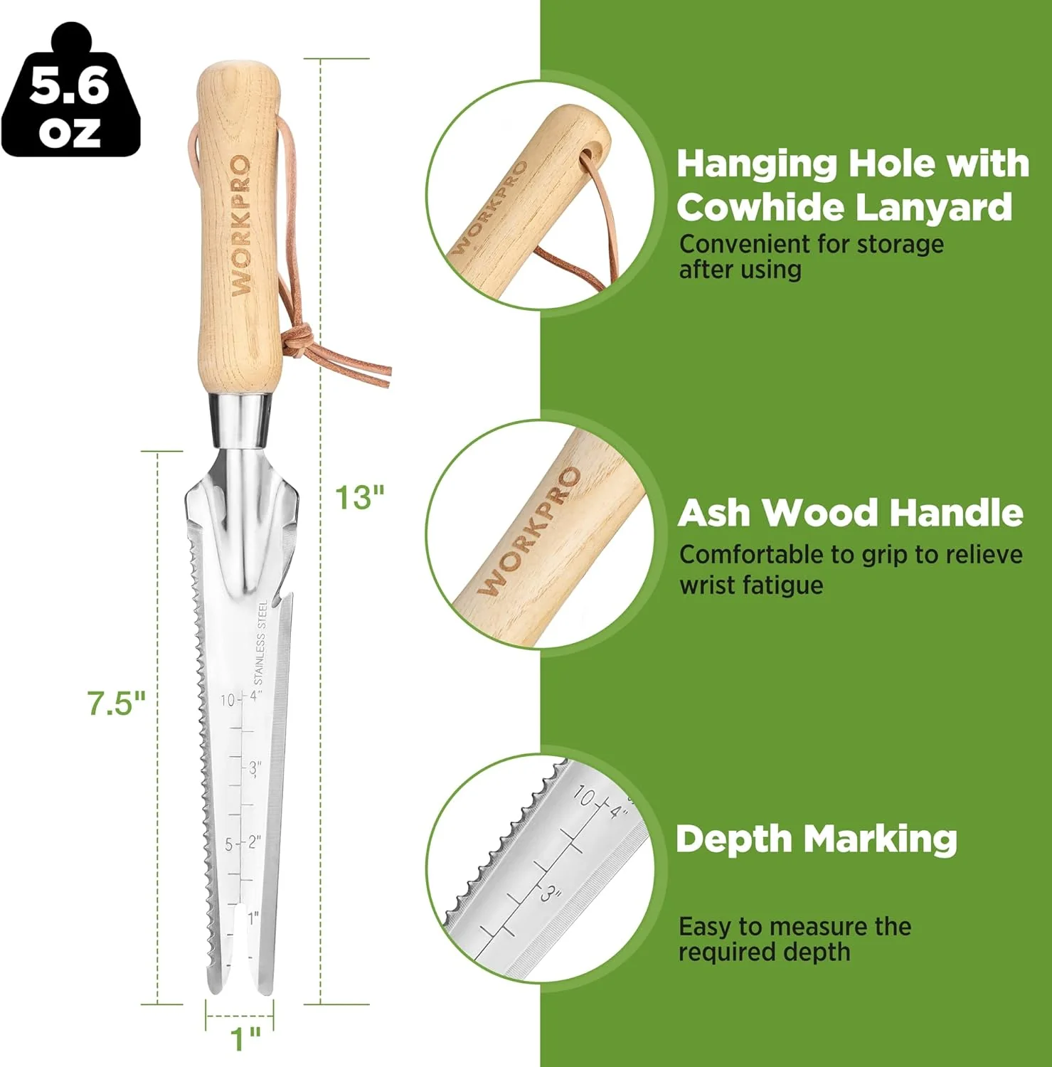 WORKPRO Hand Weeder Puller, 5-in-1 Stainless Steel Garden Trowel with Wooden Handle,Gardening Weeding Tool for Easy Weeder Removal, Planting, Weeding, Flower & Vegetable Care in Garden Lawn Yard - Image 3