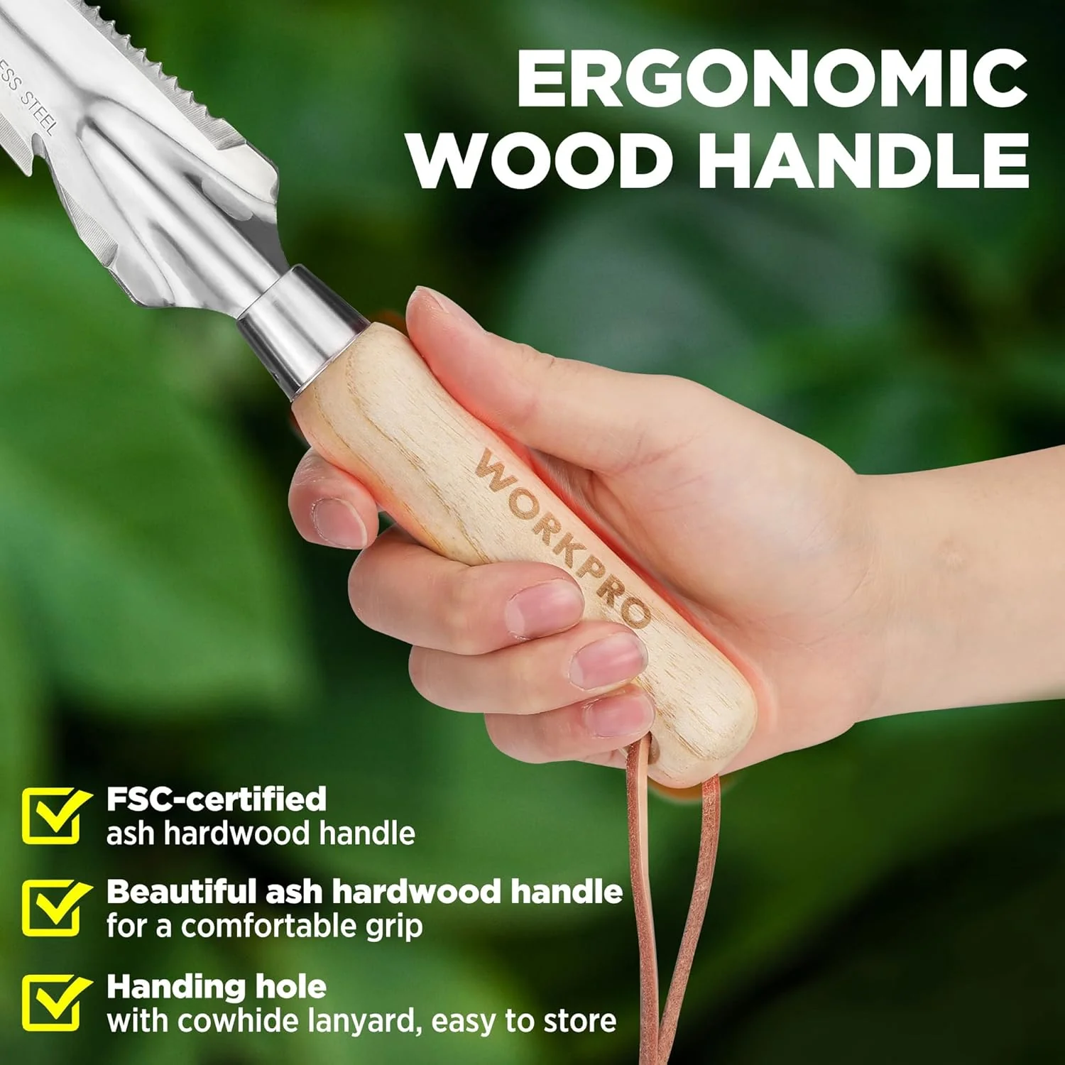 WORKPRO Hand Weeder Puller, 5-in-1 Stainless Steel Garden Trowel with Wooden Handle,Gardening Weeding Tool for Easy Weeder Removal, Planting, Weeding, Flower & Vegetable Care in Garden Lawn Yard - Image 4